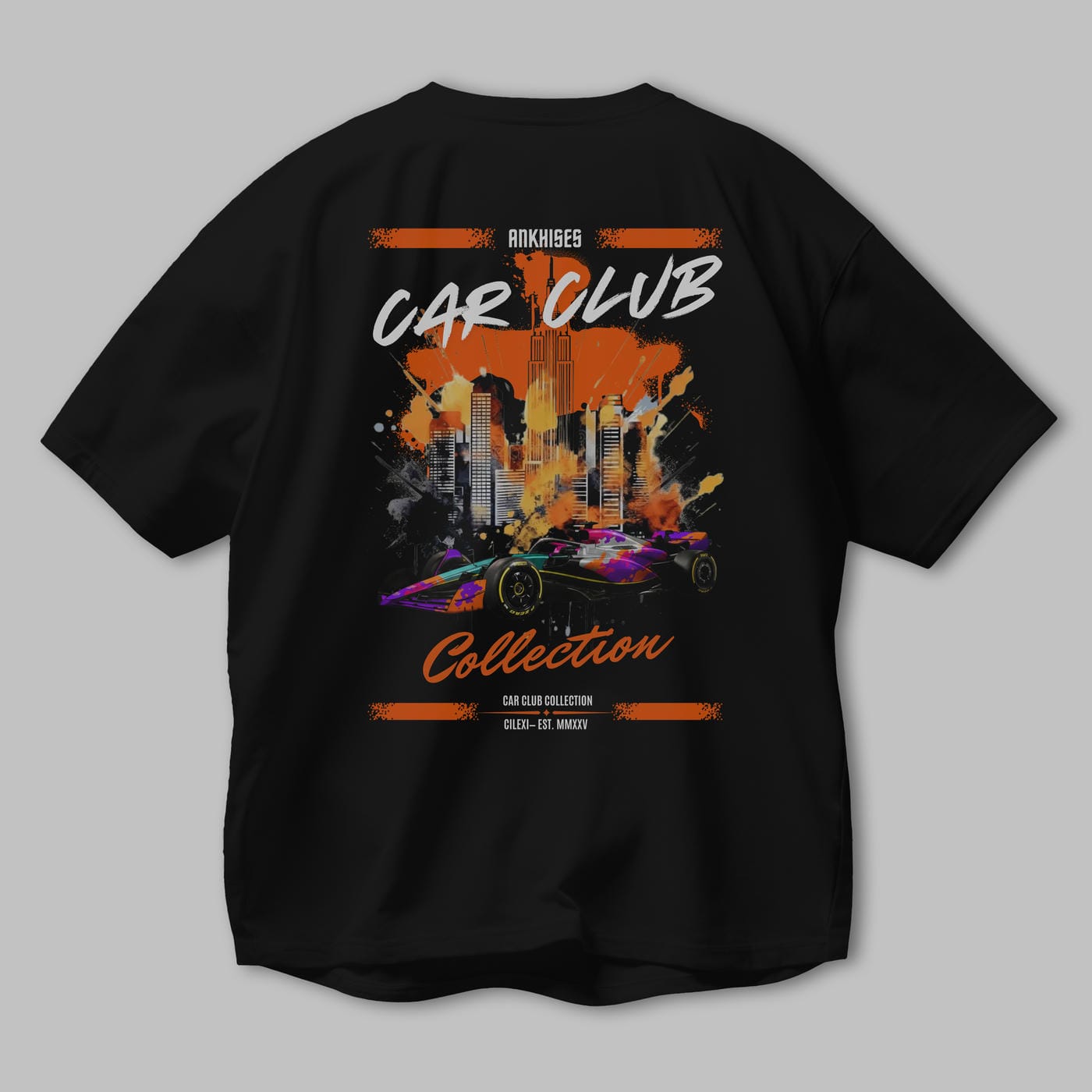 Araba Club Serisi 12 Baskılı Oversize t-shirt Erkek Kadın %100 Pamuk Bisiklet Yaka tişort
