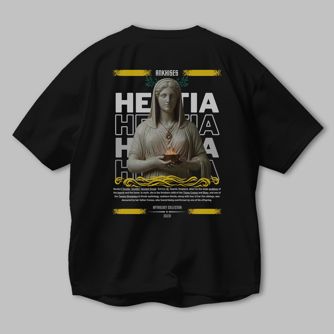 Hestia 1 Arka Baskılı Oversize t-shirt Erkek Kadın %100 Pamuk Bisiklet Yaka tişort