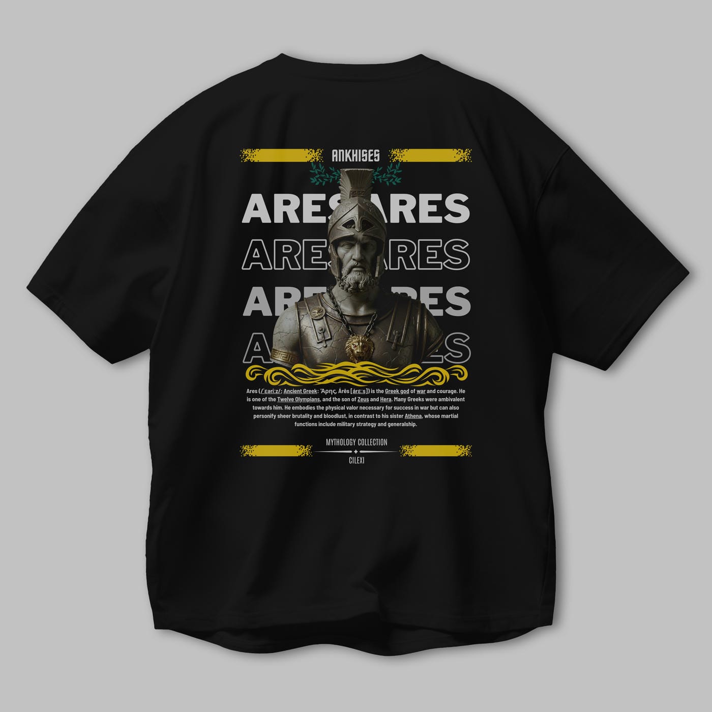 Ares 1 Arka Baskılı Oversize t-shirt Erkek Kadın %100 Pamuk Bisiklet Yaka tişort