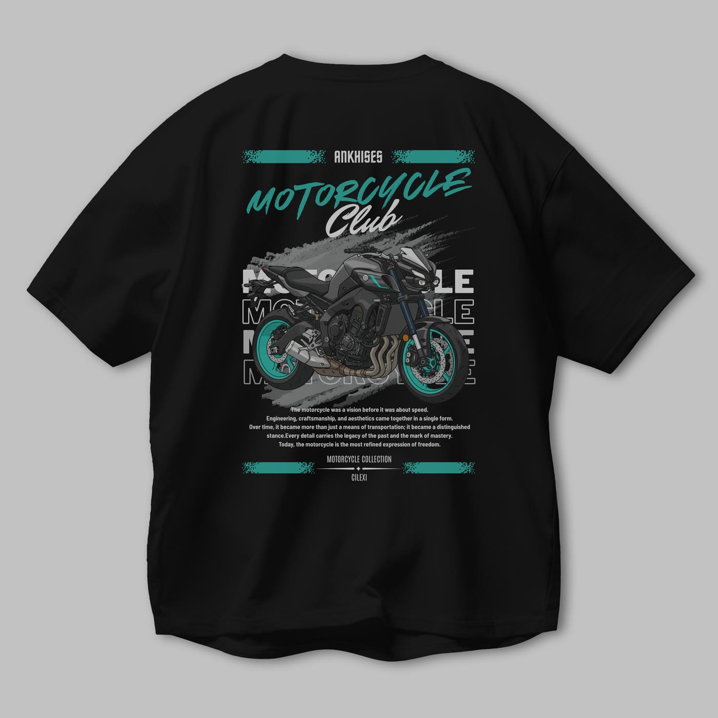 Motosiklet Serisi 21 Arka Baskılı Oversize t-shirt Erkek Kadın %100 Pamuk Bisiklet Yaka tişort
