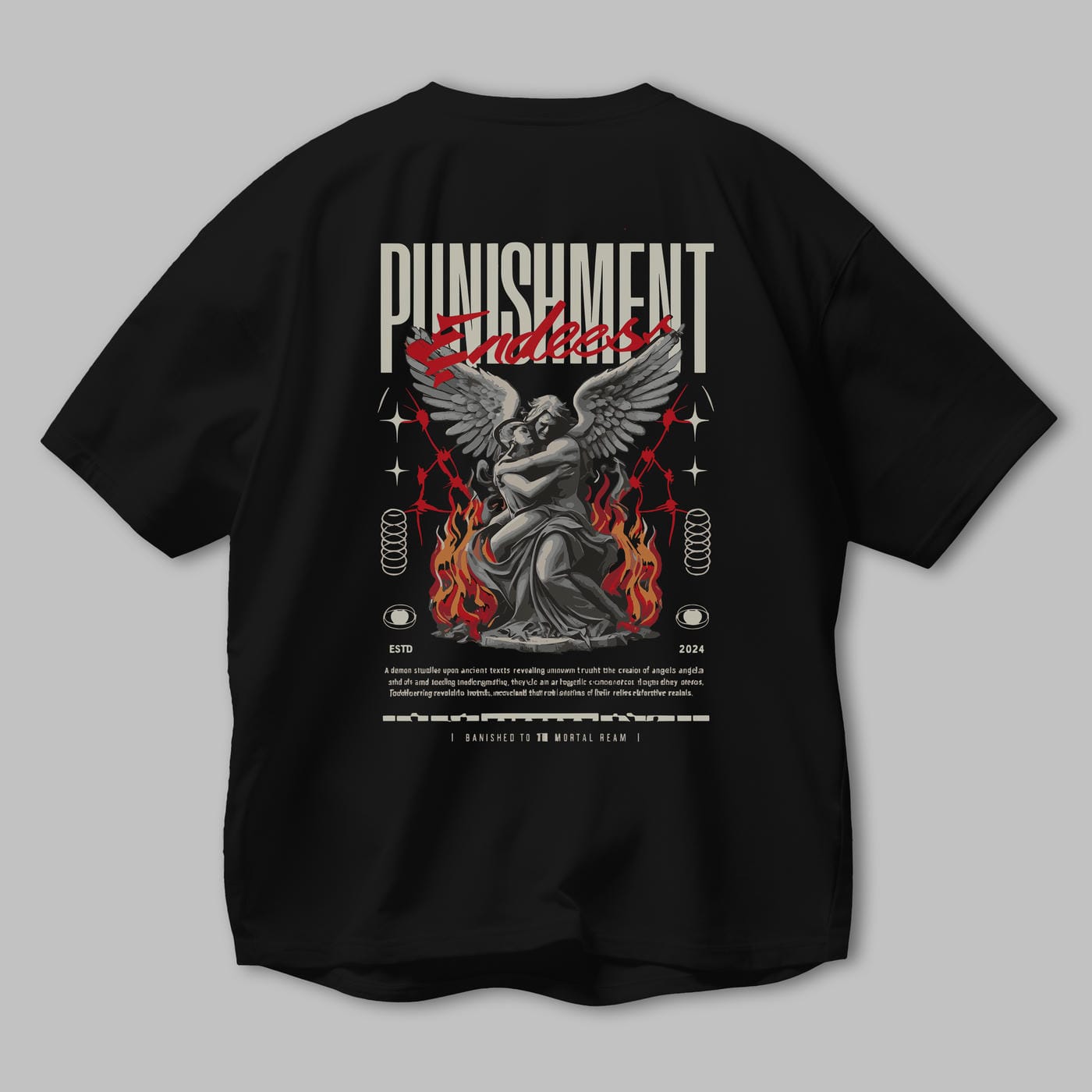 Punishment Endeess Arka Baskılı Oversize t-shirt Erkek Kadın %100 Pamuk Bisiklet Yaka tişort
