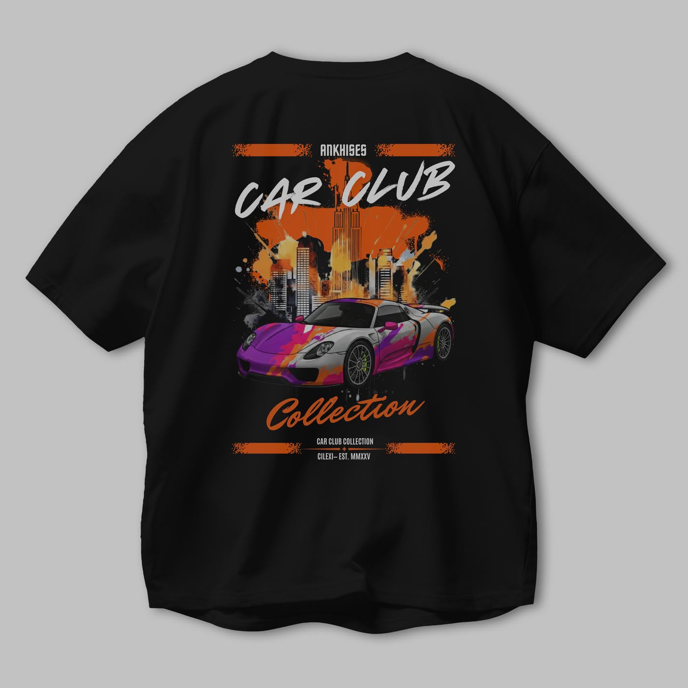 Araba Club Serisi 35 Baskılı Oversize t-shirt Erkek Kadın %100 Pamuk Bisiklet Yaka tişort