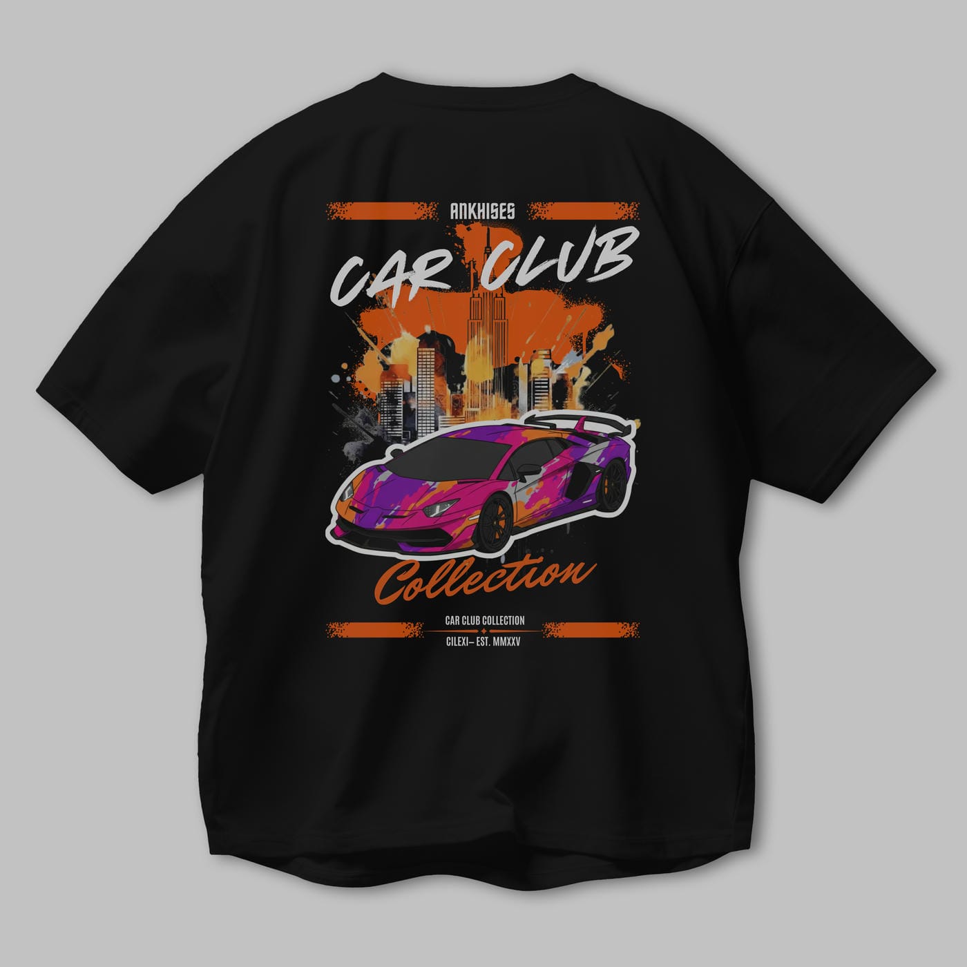 Araba Club Serisi 28 Baskılı Oversize t-shirt Erkek Kadın %100 Pamuk Bisiklet Yaka tişort