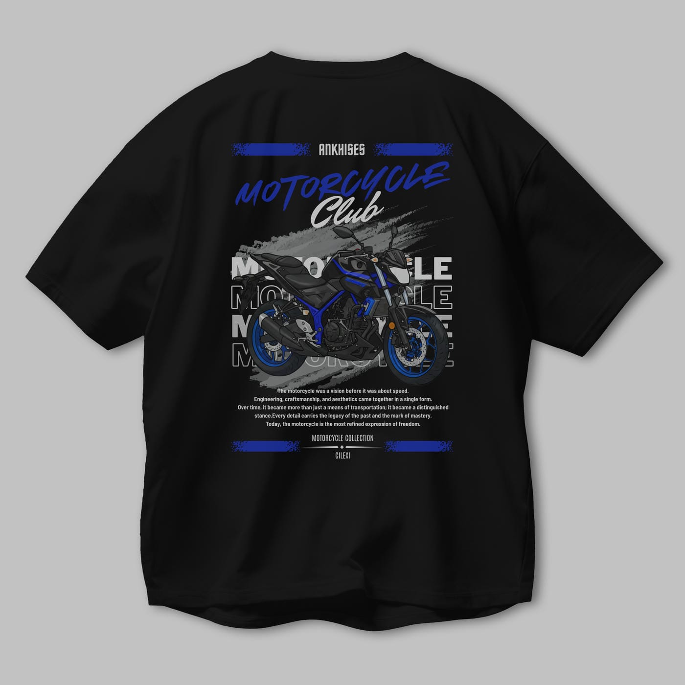 Motosiklet Serisi 22 Arka Baskılı Oversize t-shirt Erkek Kadın %100 Pamuk Bisiklet Yaka tişort