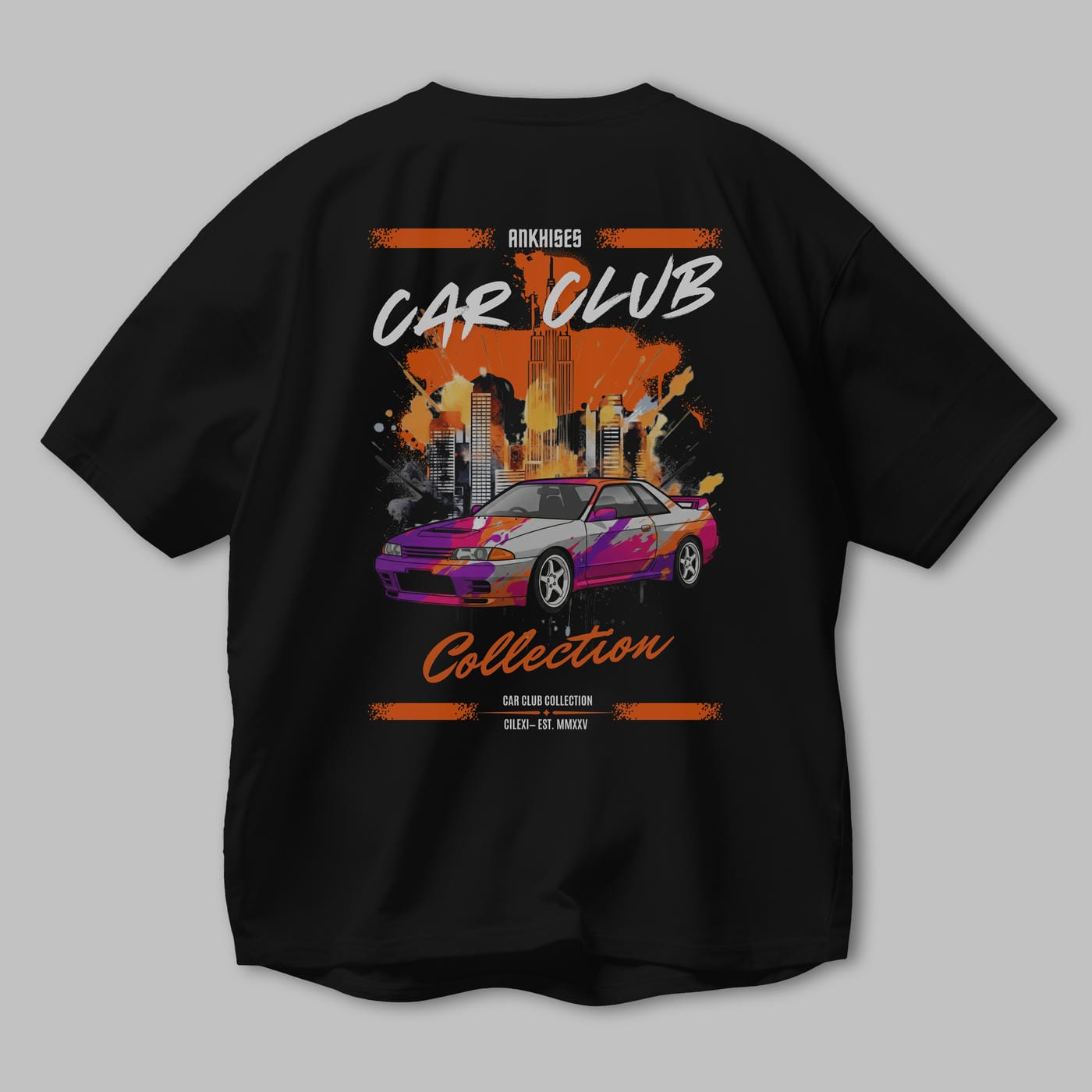 Araba Club Serisi 33 Baskılı Oversize t-shirt Erkek Kadın %100 Pamuk Bisiklet Yaka tişort