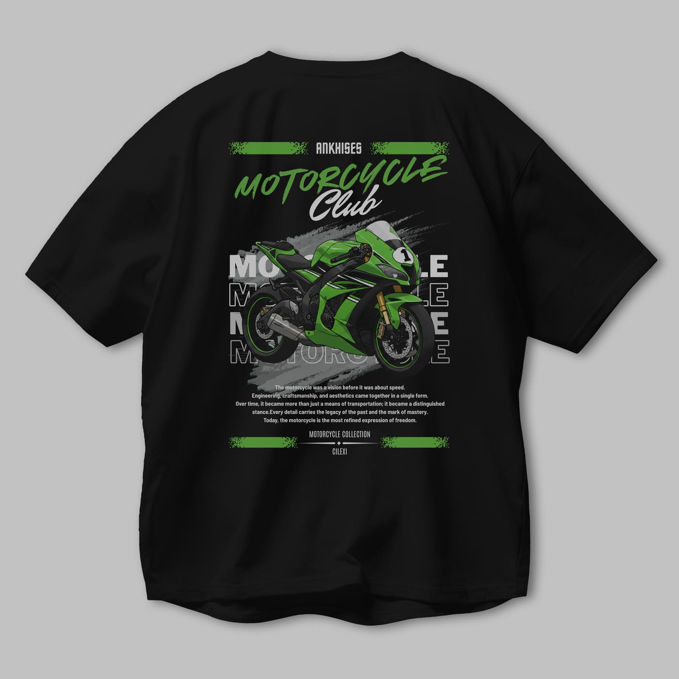 Motosiklet Serisi 6 Arka Baskılı Oversize t-shirt Erkek Kadın %100 Pamuk Bisiklet Yaka tişort