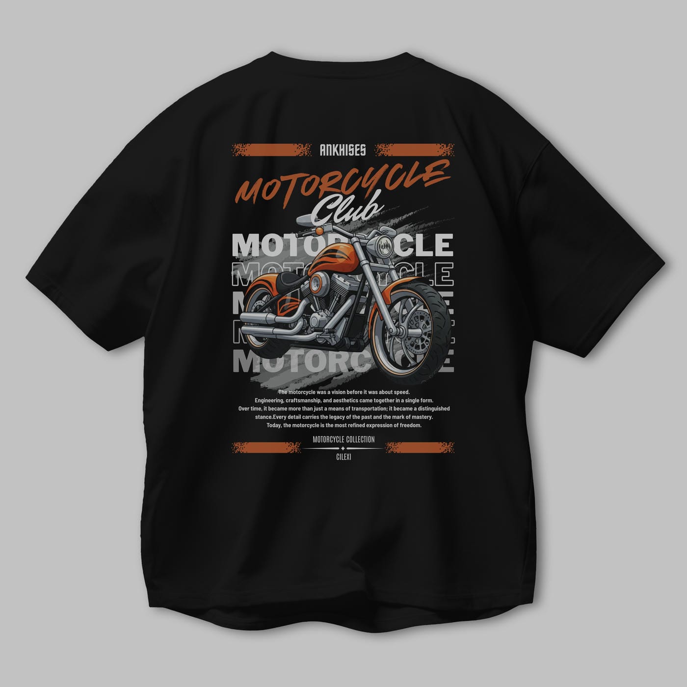 Motosiklet Serisi 34 Arka Baskılı Oversize t-shirt Erkek Kadın %100 Pamuk Bisiklet Yaka tişort