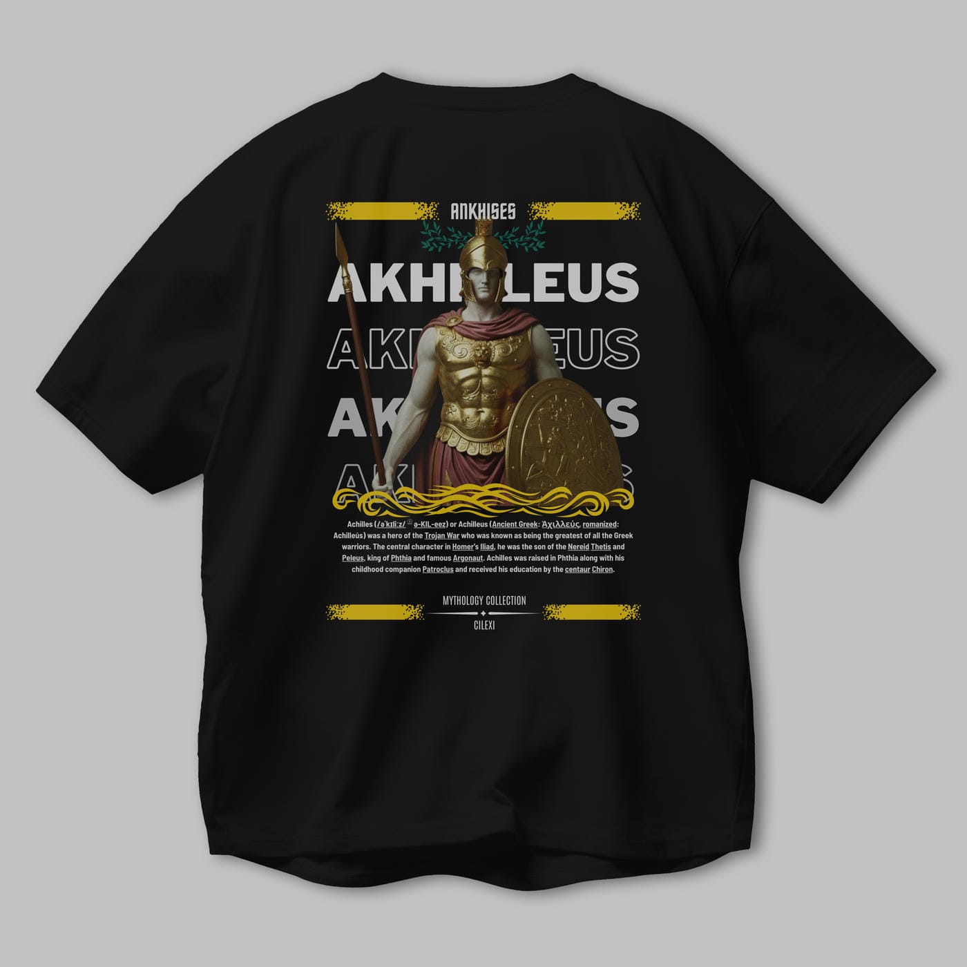 Akhilleus 1 Arka Baskılı Oversize t-shirt Erkek Kadın %100 Pamuk Bisiklet Yaka tişort