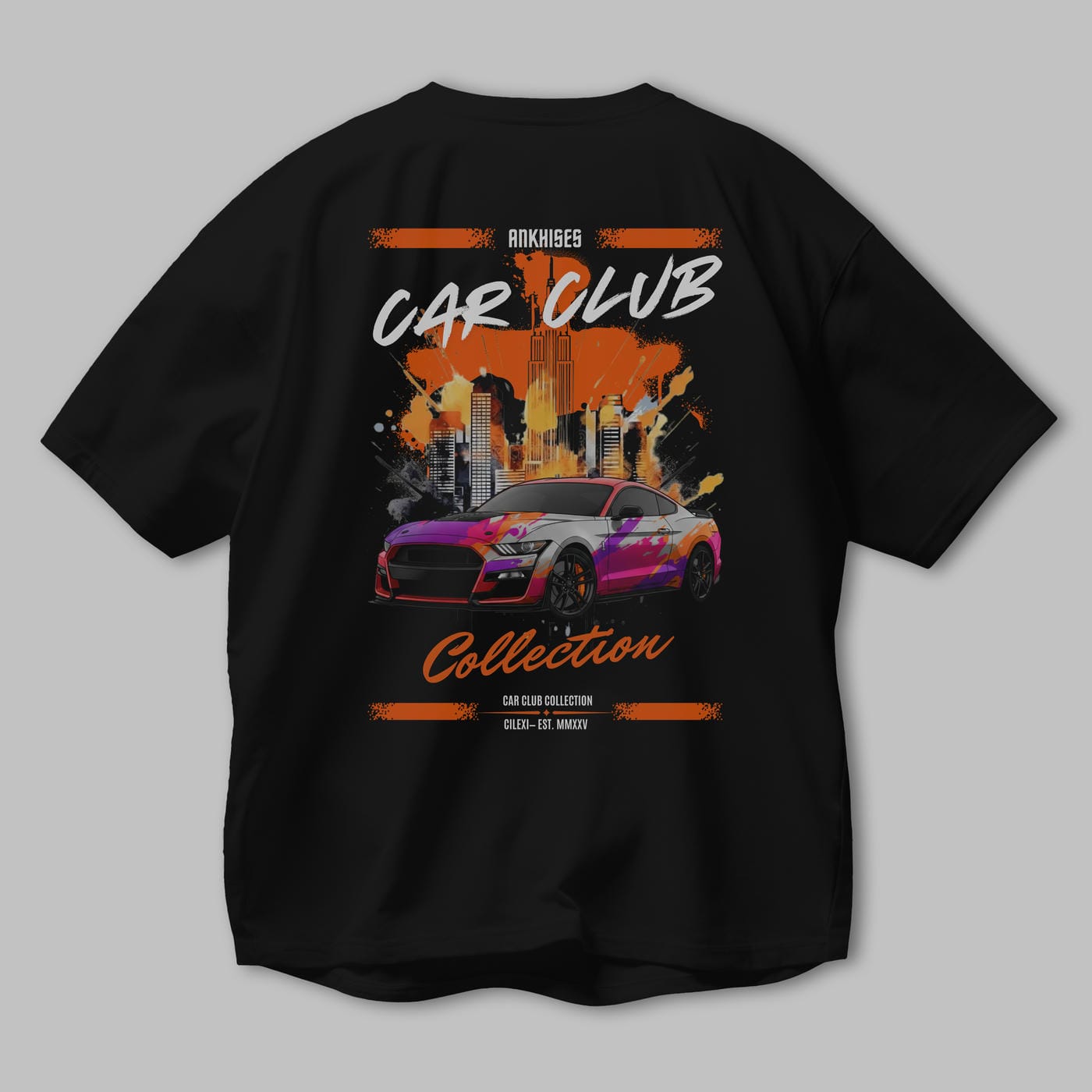 Araba Club Serisi 24 Baskılı Oversize t-shirt Erkek Kadın %100 Pamuk Bisiklet Yaka tişort