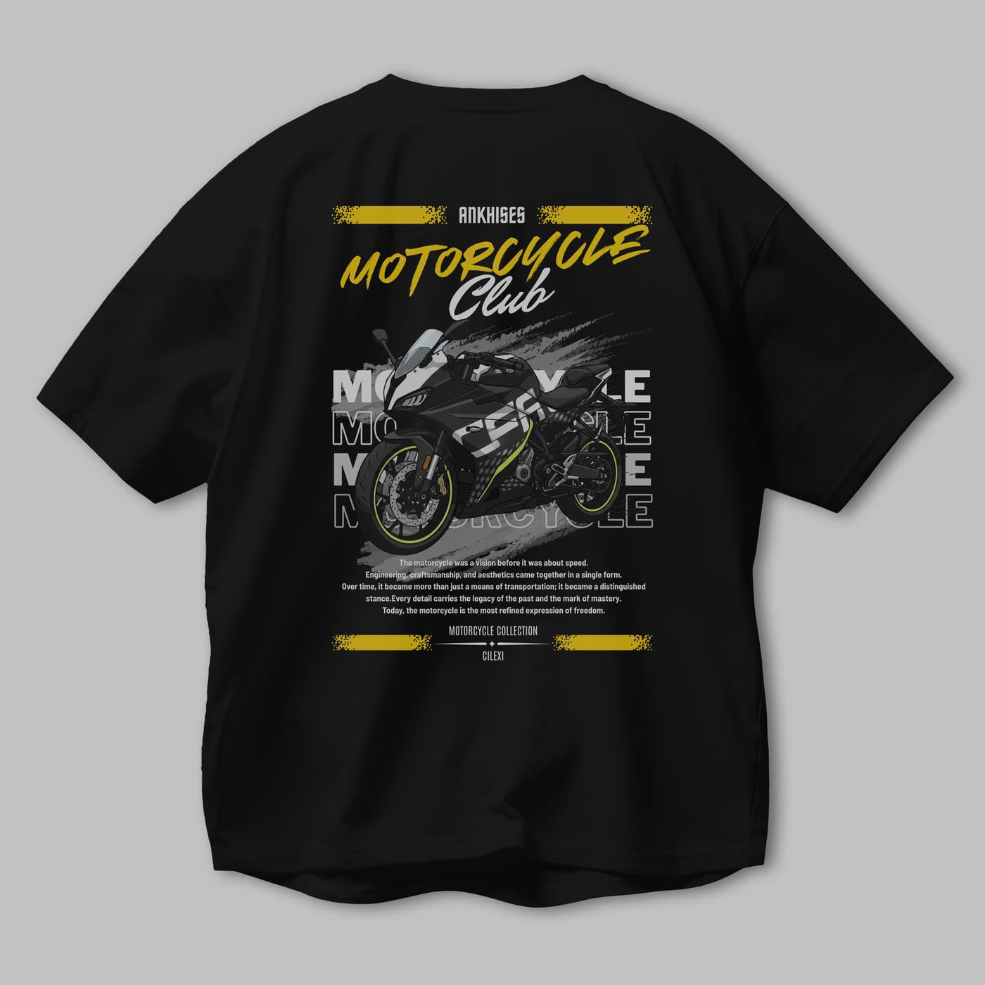 Motosiklet Serisi 16 Arka Baskılı Oversize t-shirt Erkek Kadın %100 Pamuk Bisiklet Yaka tişort