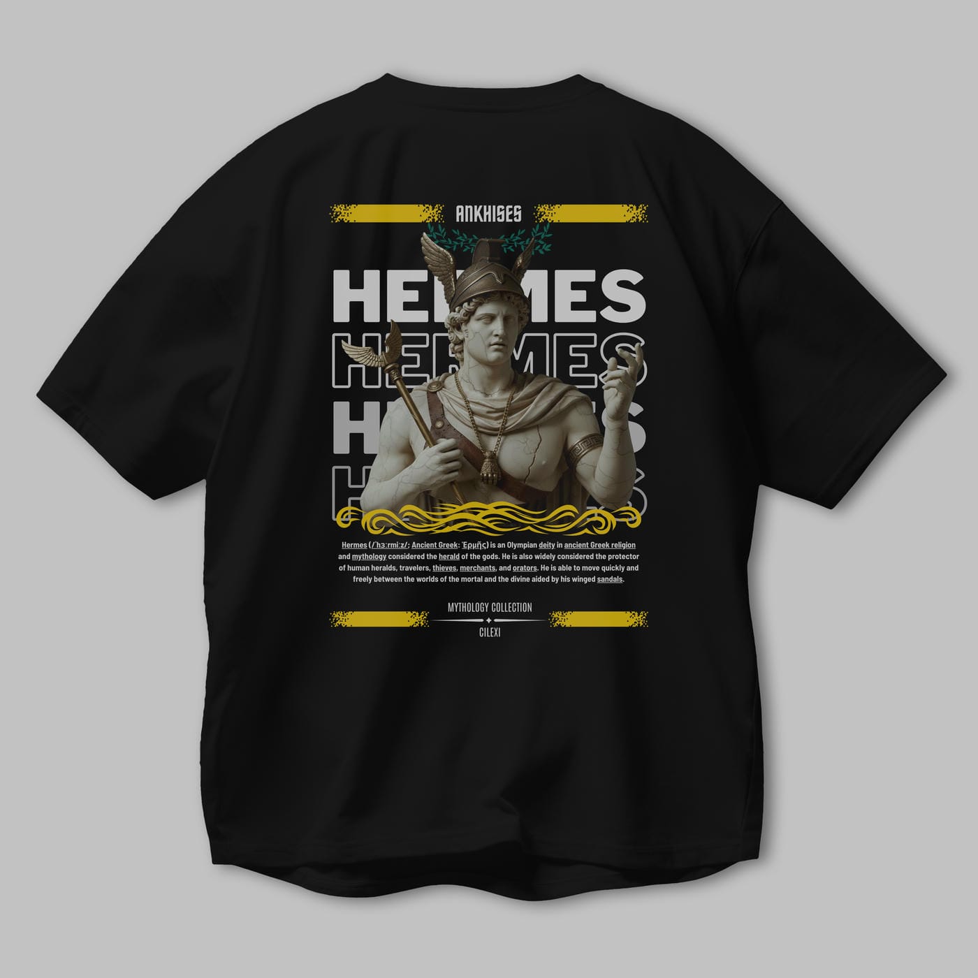 Hermes 1 Arka Baskılı Oversize t-shirt Erkek Kadın %100 Pamuk Bisiklet Yaka tişort
