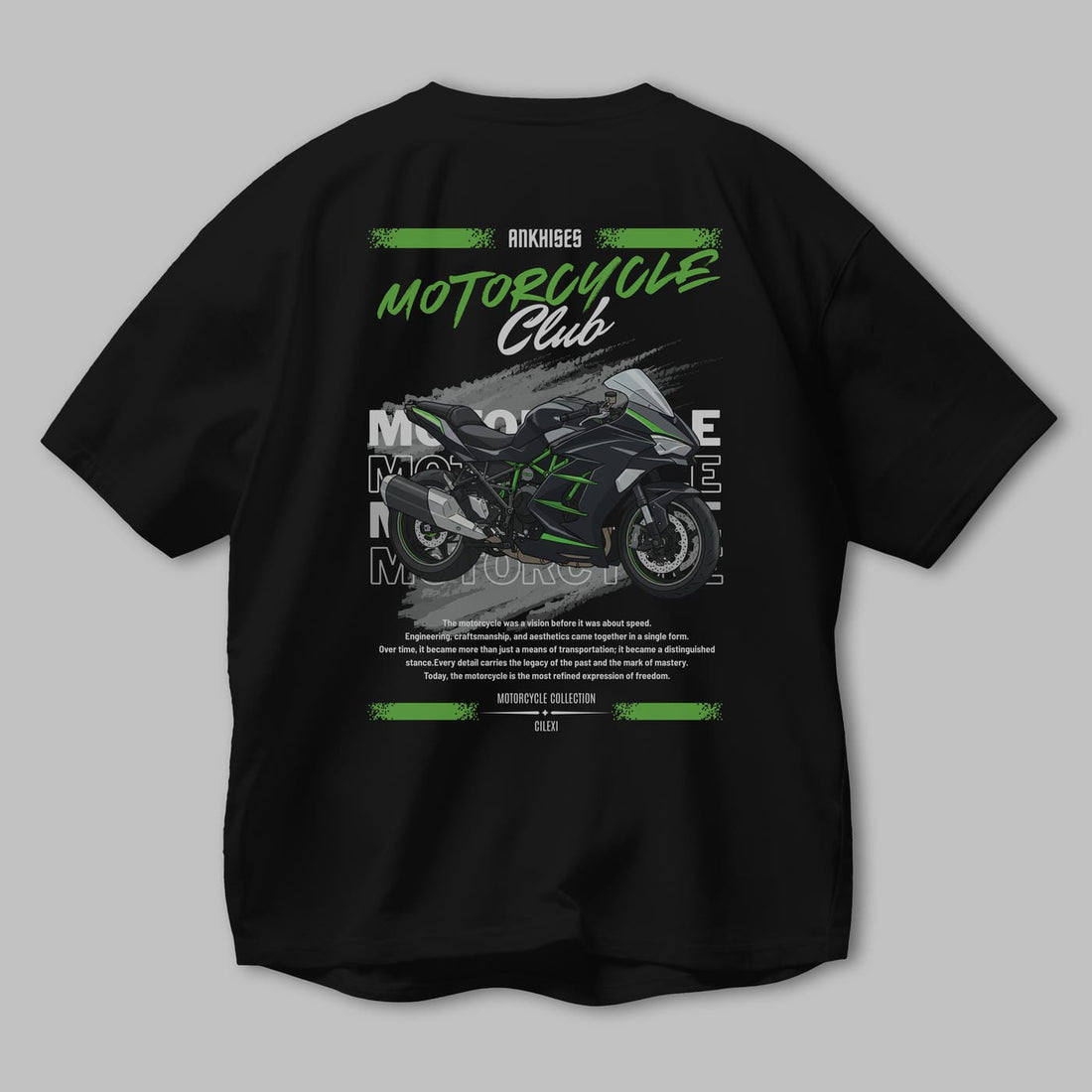 Motosiklet Serisi 13 Arka Baskılı Oversize t-shirt Erkek Kadın %100 Pamuk Bisiklet Yaka tişort