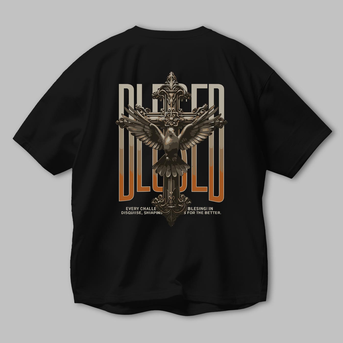 Blesed Arka Baskılı Oversize t-shirt Erkek Kadın %100 Pamuk Bisiklet Yaka tişort