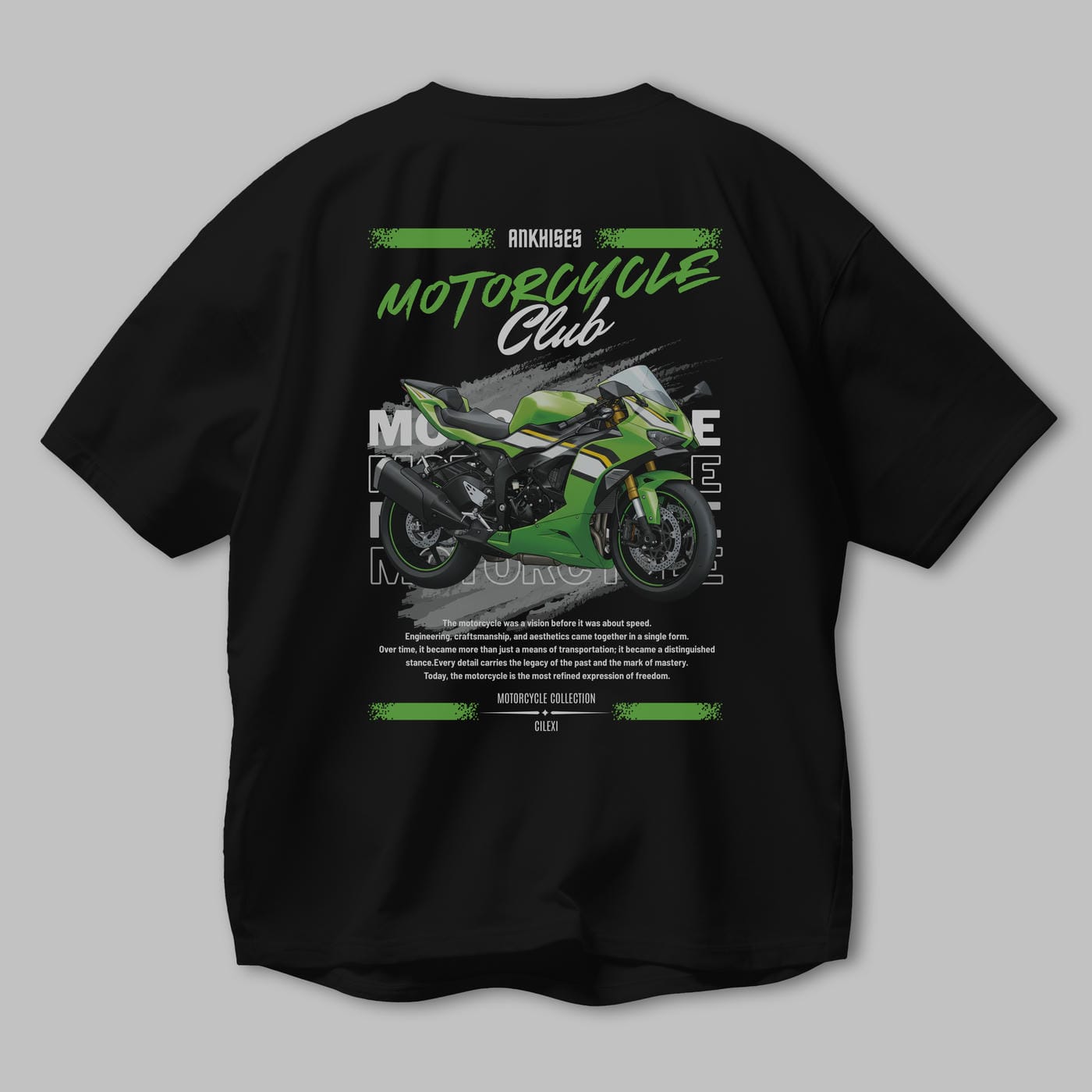 Motosiklet Serisi 15 Arka Baskılı Oversize t-shirt Erkek Kadın %100 Pamuk Bisiklet Yaka tişort