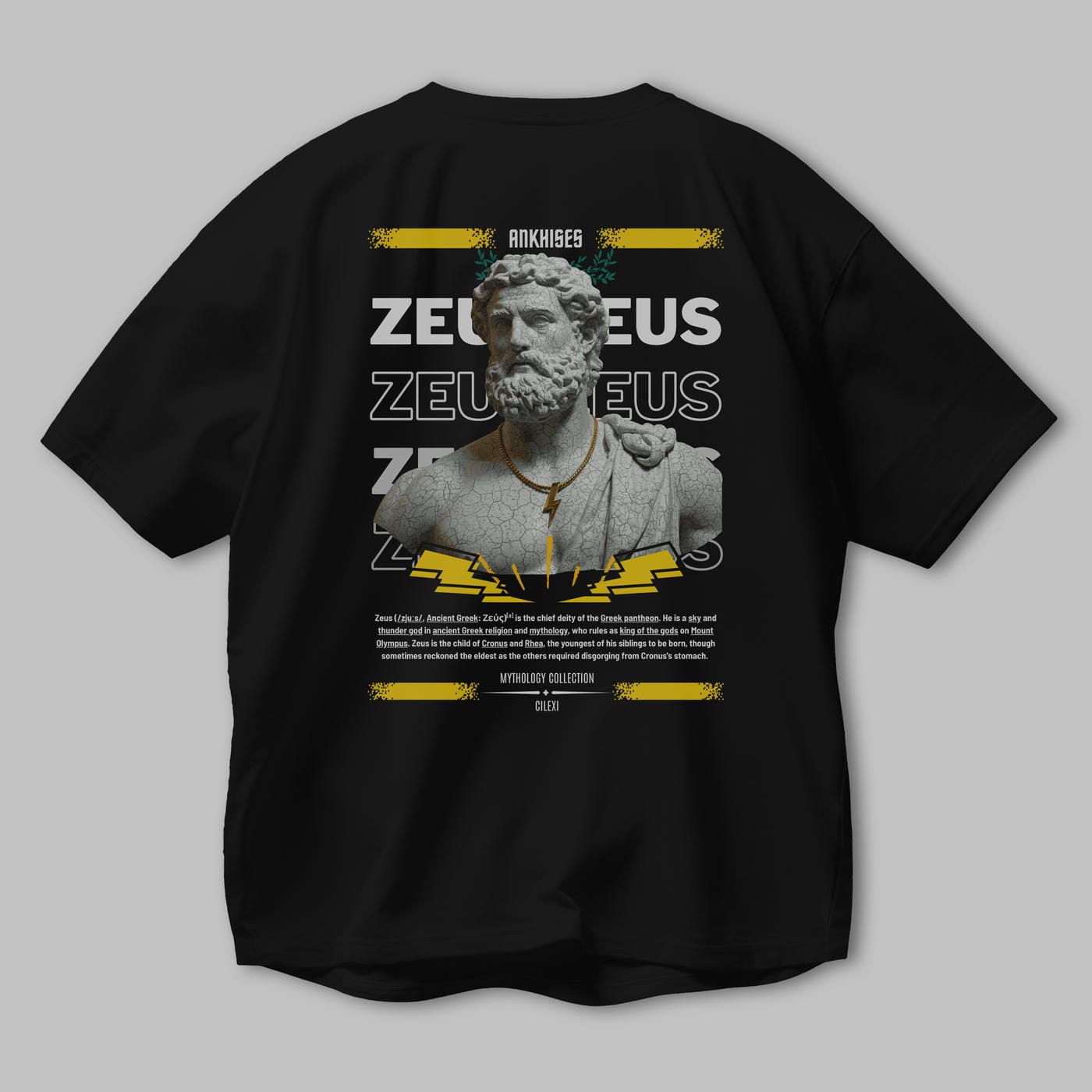 Zeus 3 Arka Baskılı Oversize t-shirt Erkek Kadın %100 Pamuk Bisiklet Yaka tişort