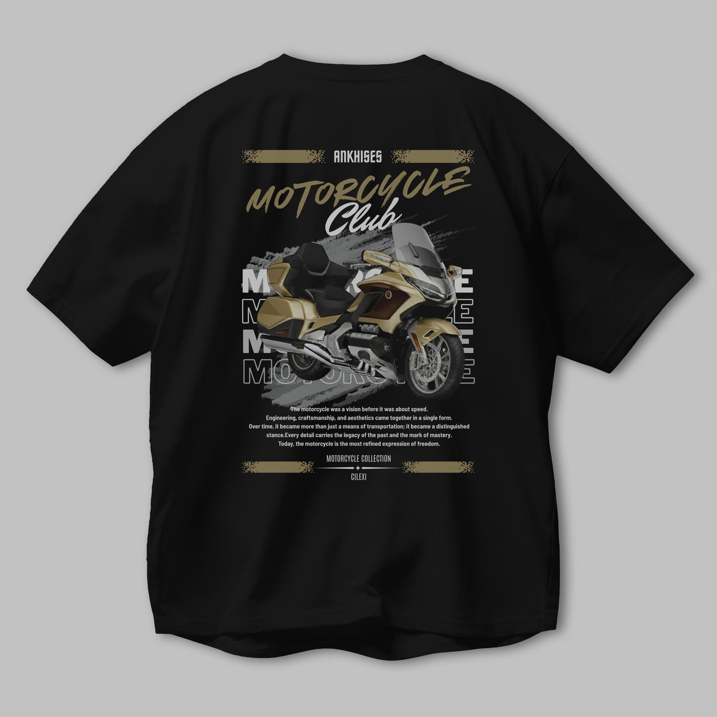 Motosiklet Serisi 28 Arka Baskılı Oversize t-shirt Erkek Kadın %100 Pamuk Bisiklet Yaka tişort