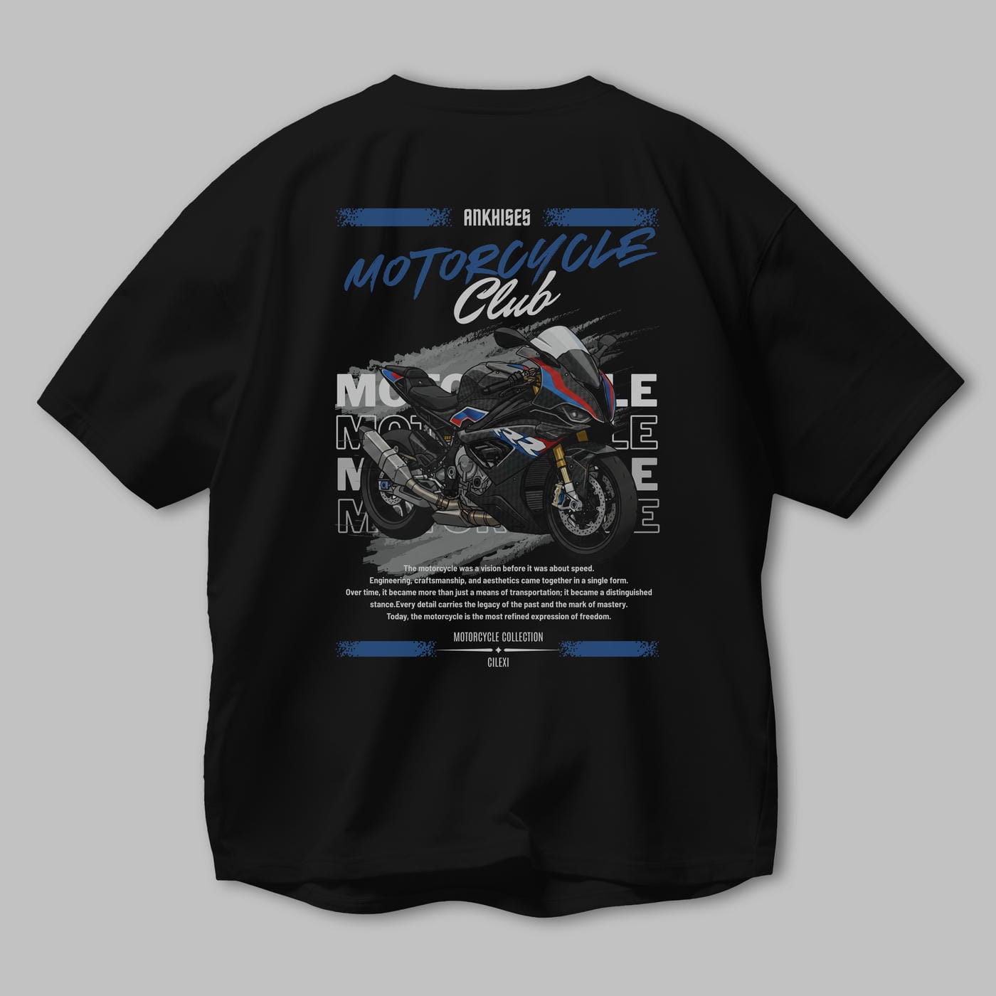 Motosiklet Serisi 2 Arka Baskılı Oversize t-shirt Erkek Kadın %100 Pamuk Bisiklet Yaka tişort