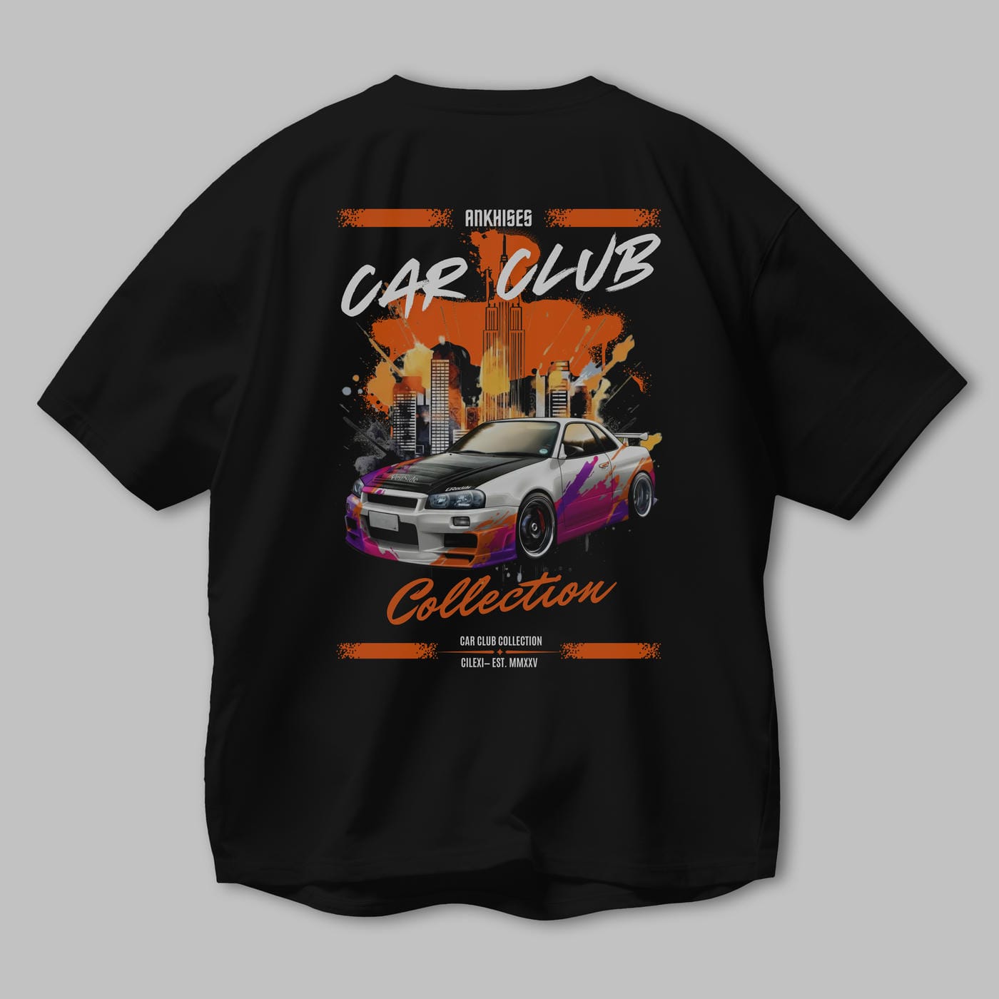 Araba Club Serisi 30 Baskılı Oversize t-shirt Erkek Kadın %100 Pamuk Bisiklet Yaka tişort