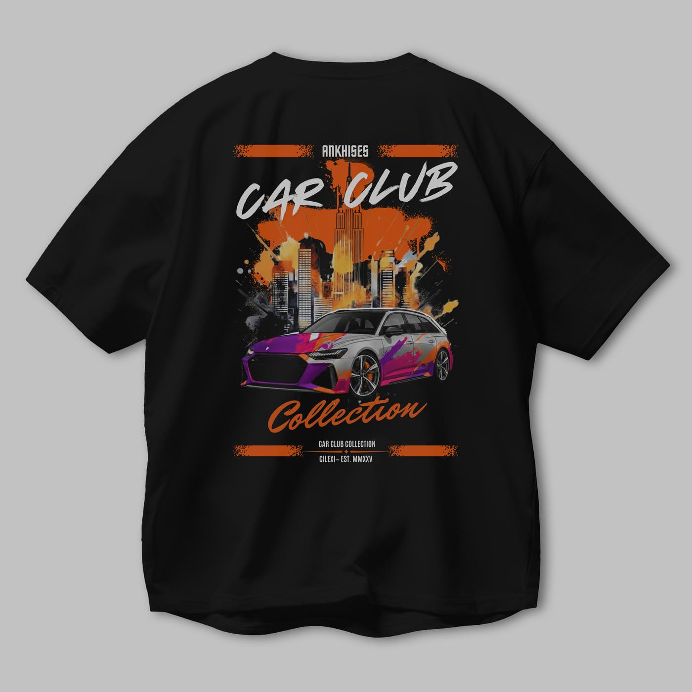 Araba Club Serisi 3 Baskılı Oversize t-shirt Erkek Kadın %100 Pamuk Bisiklet Yaka tişort