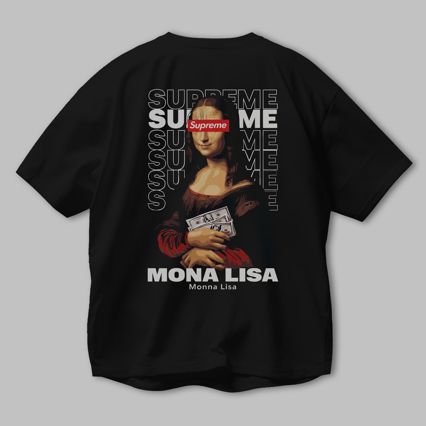 Mona Lisa Supreme Arka Baskılı Oversize t-shirt Erkek Kadın %100 Pamuk Bisiklet Yaka tişort