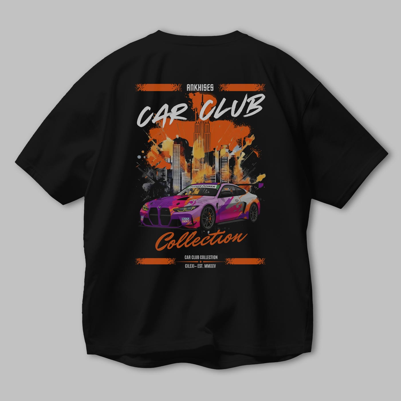 Araba Club Serisi 4 Baskılı Oversize t-shirt Erkek Kadın %100 Pamuk Bisiklet Yaka tişort