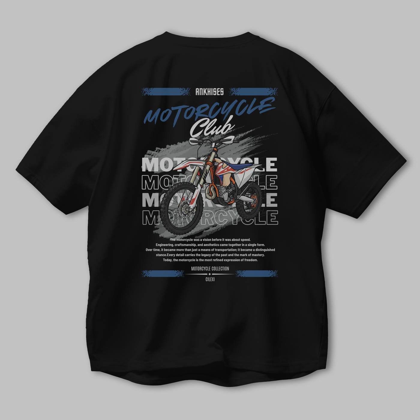 Motosiklet Serisi 18 Arka Baskılı Oversize t-shirt Erkek Kadın %100 Pamuk Bisiklet Yaka tişort