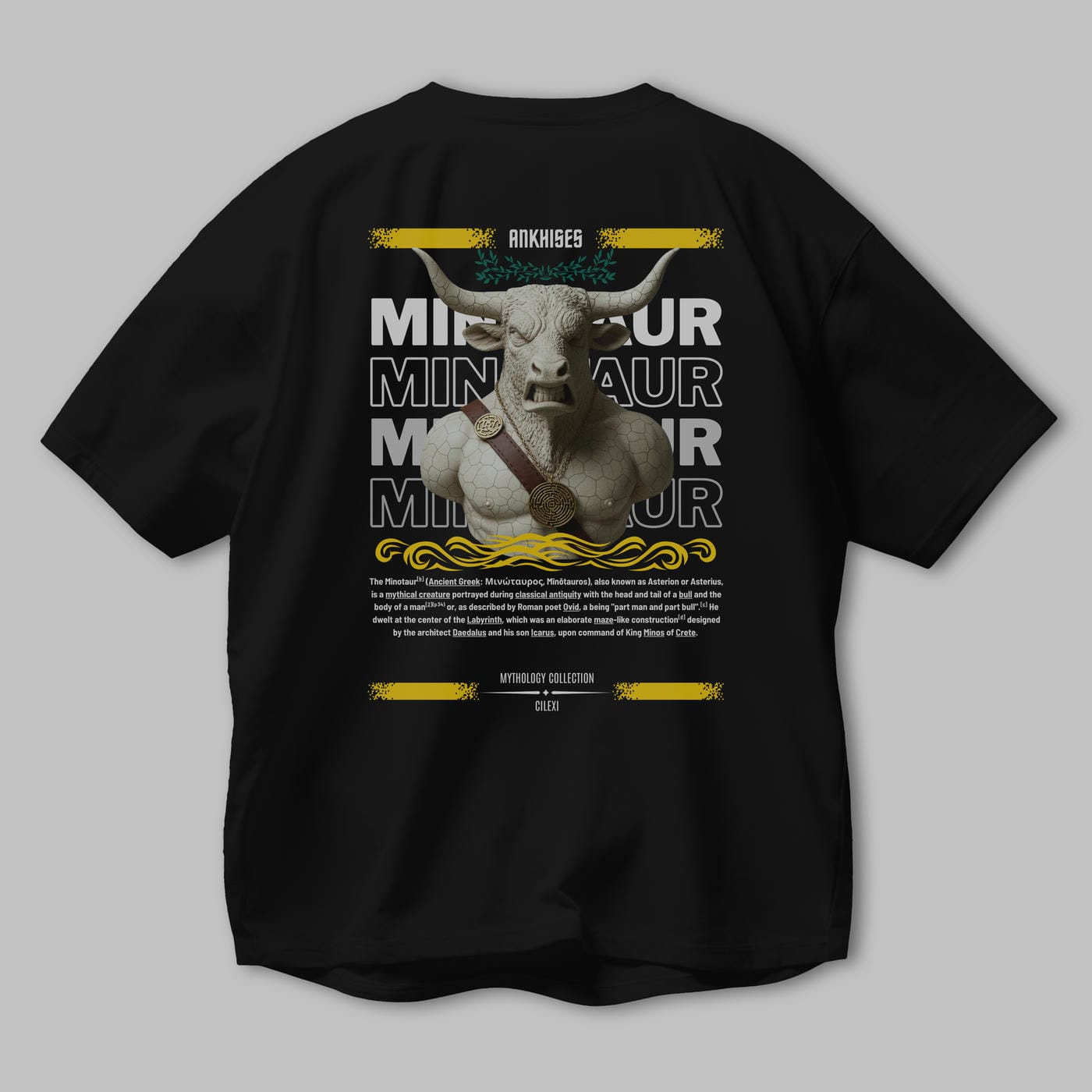 Minotaur 1 Arka Baskılı Oversize t-shirt Erkek Kadın %100 Pamuk Bisiklet Yaka tişort