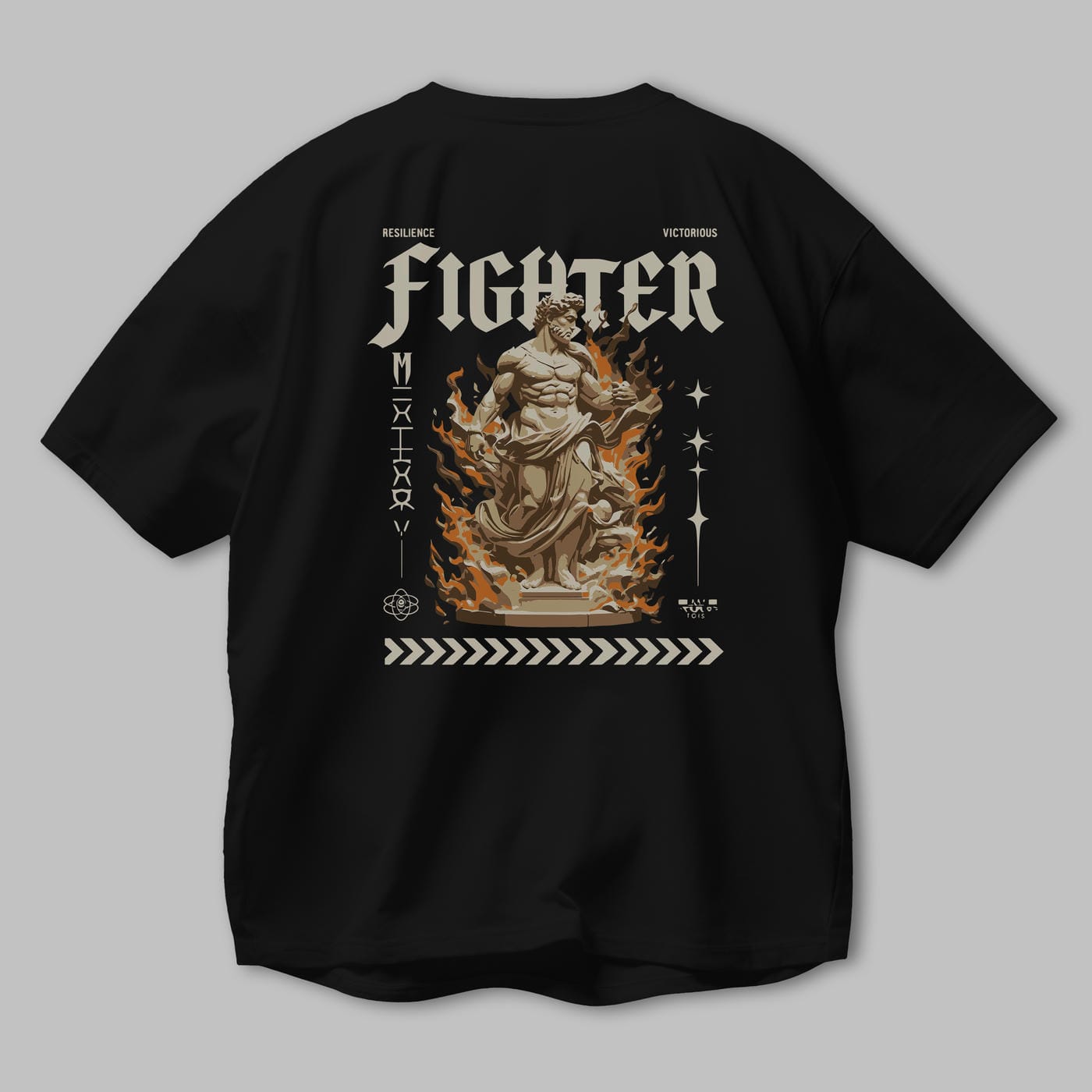 Fighter Arka Baskılı Oversize t-shirt Erkek Kadın %100 Pamuk Bisiklet Yaka tişort