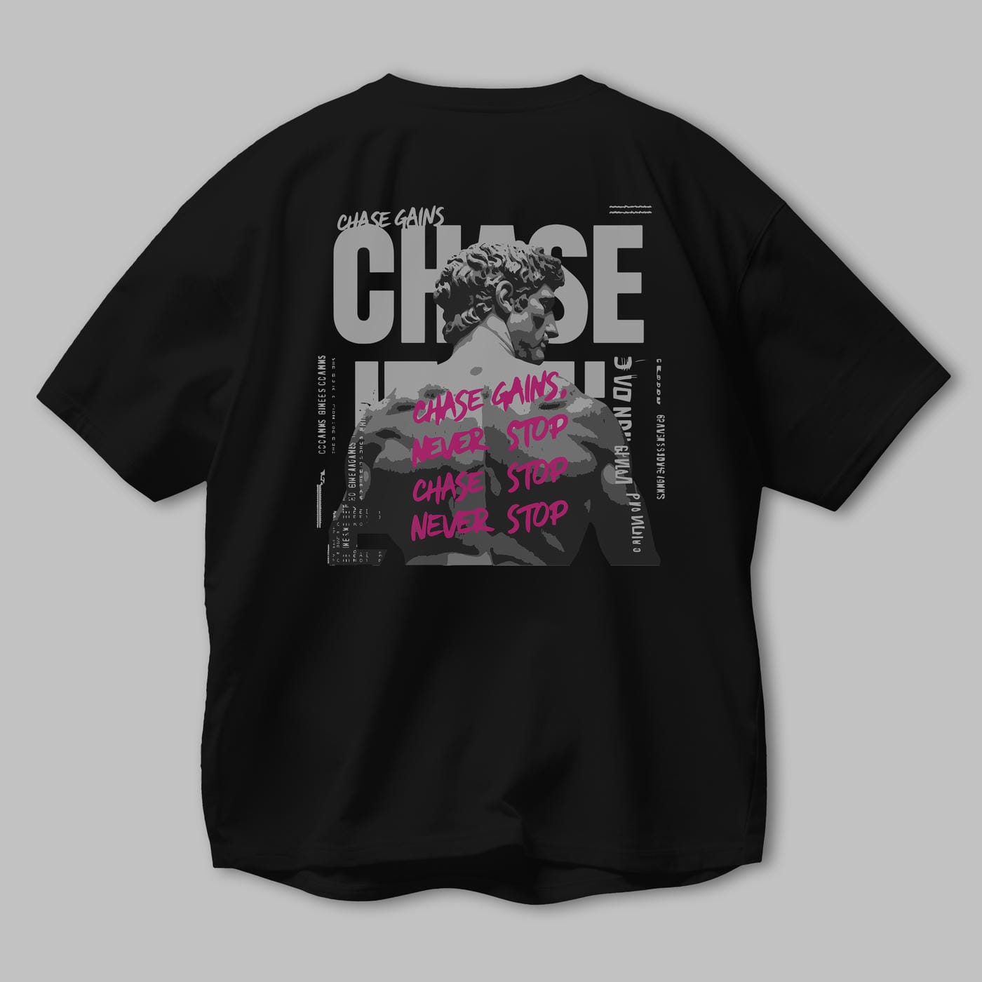 Chase Gains Arka Baskılı Oversize t-shirt Erkek Kadın %100 Pamuk Bisiklet Yaka tişort