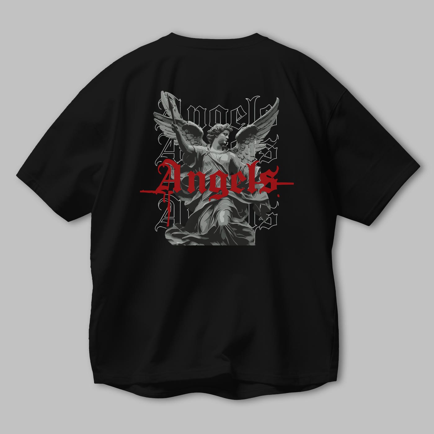 Angels Arka Baskılı Oversize t-shirt Erkek Kadın %100 Pamuk Bisiklet Yaka tişort
