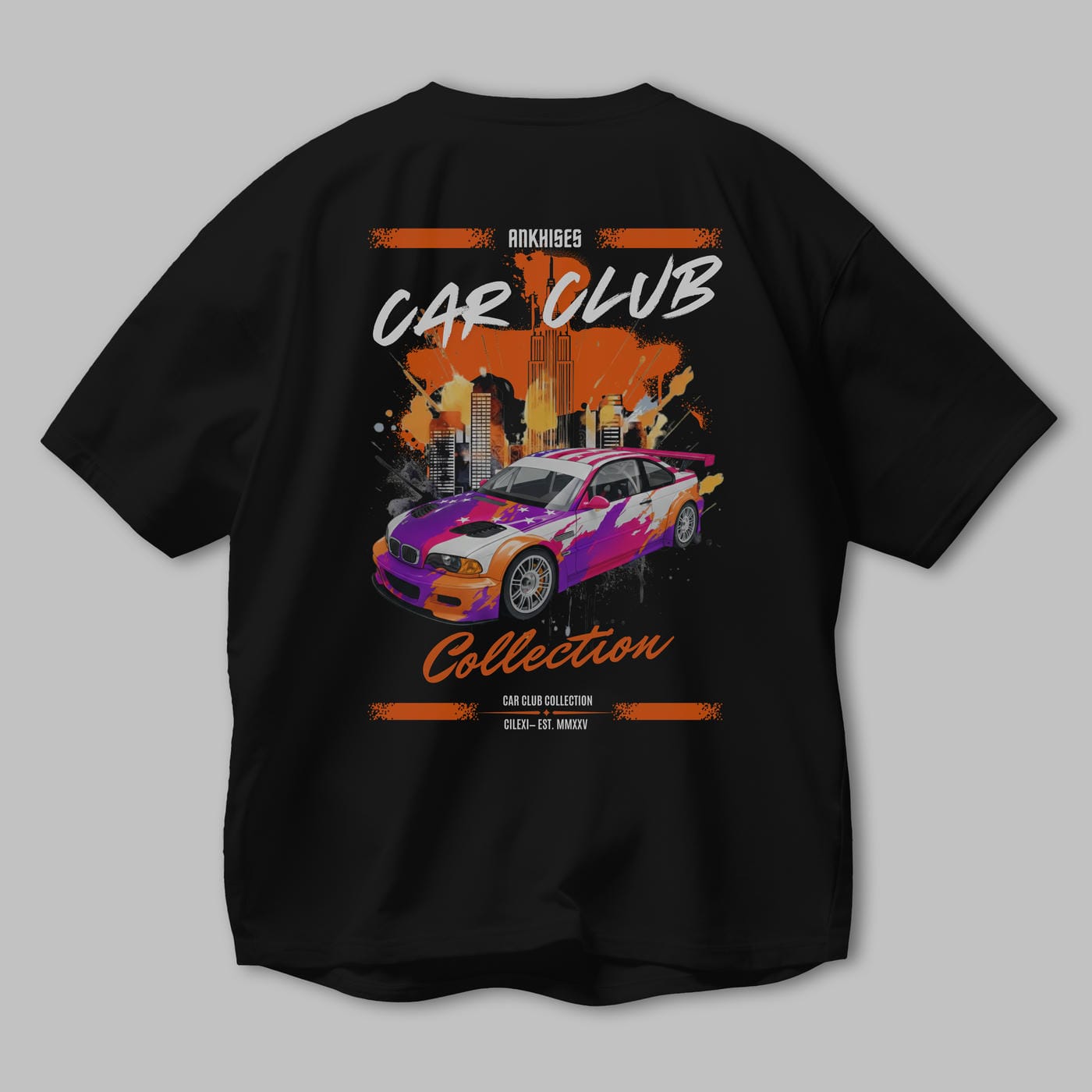 Araba Club Serisi 6 Baskılı Oversize t-shirt Erkek Kadın %100 Pamuk Bisiklet Yaka tişort