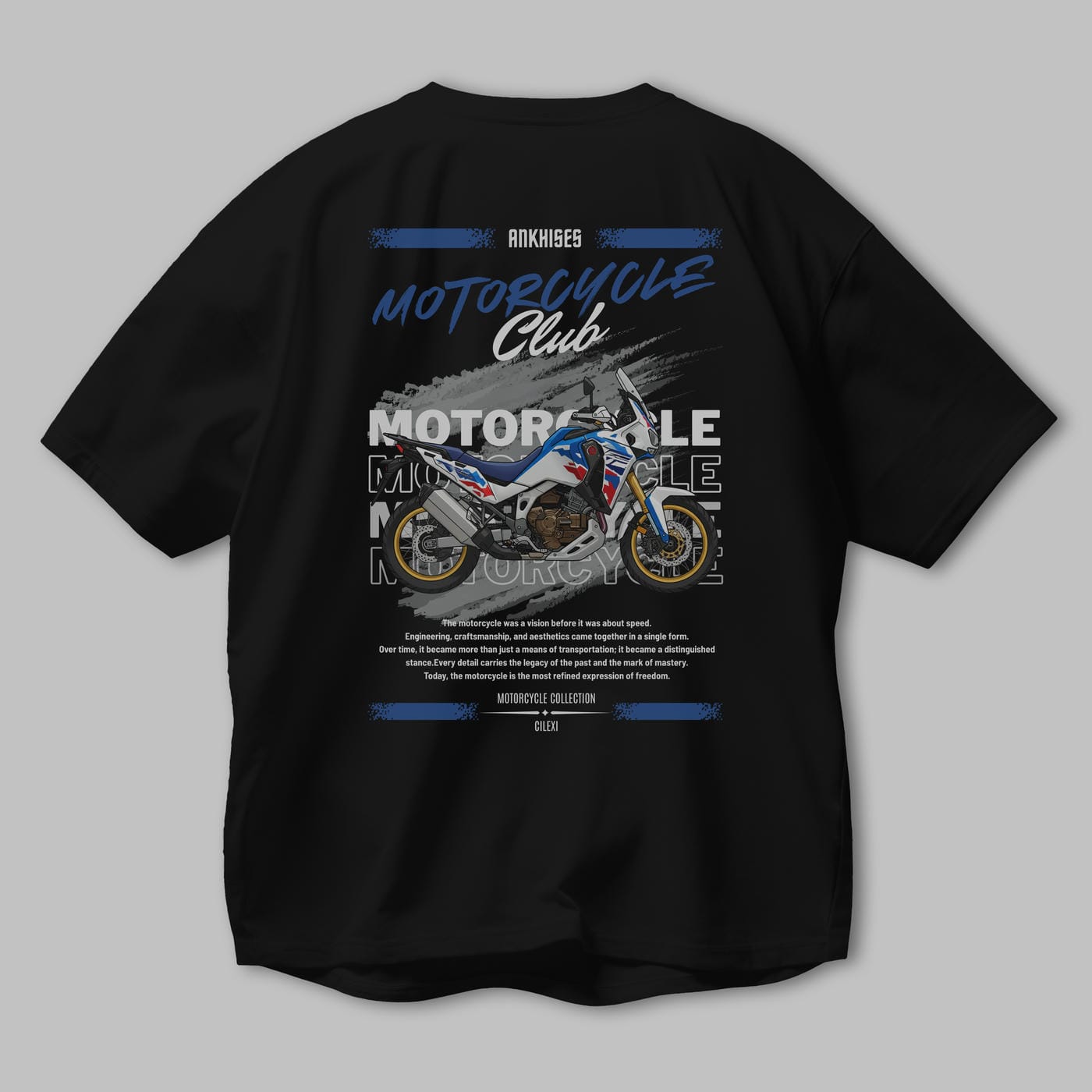 Motosiklet Serisi 23 Arka Baskılı Oversize t-shirt Erkek Kadın %100 Pamuk Bisiklet Yaka tişort