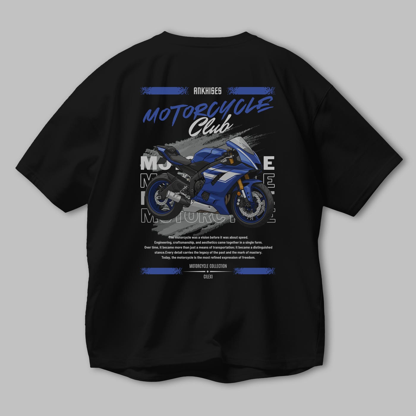 Motosiklet Serisi 32 Arka Baskılı Oversize t-shirt Erkek Kadın %100 Pamuk Bisiklet Yaka tişort