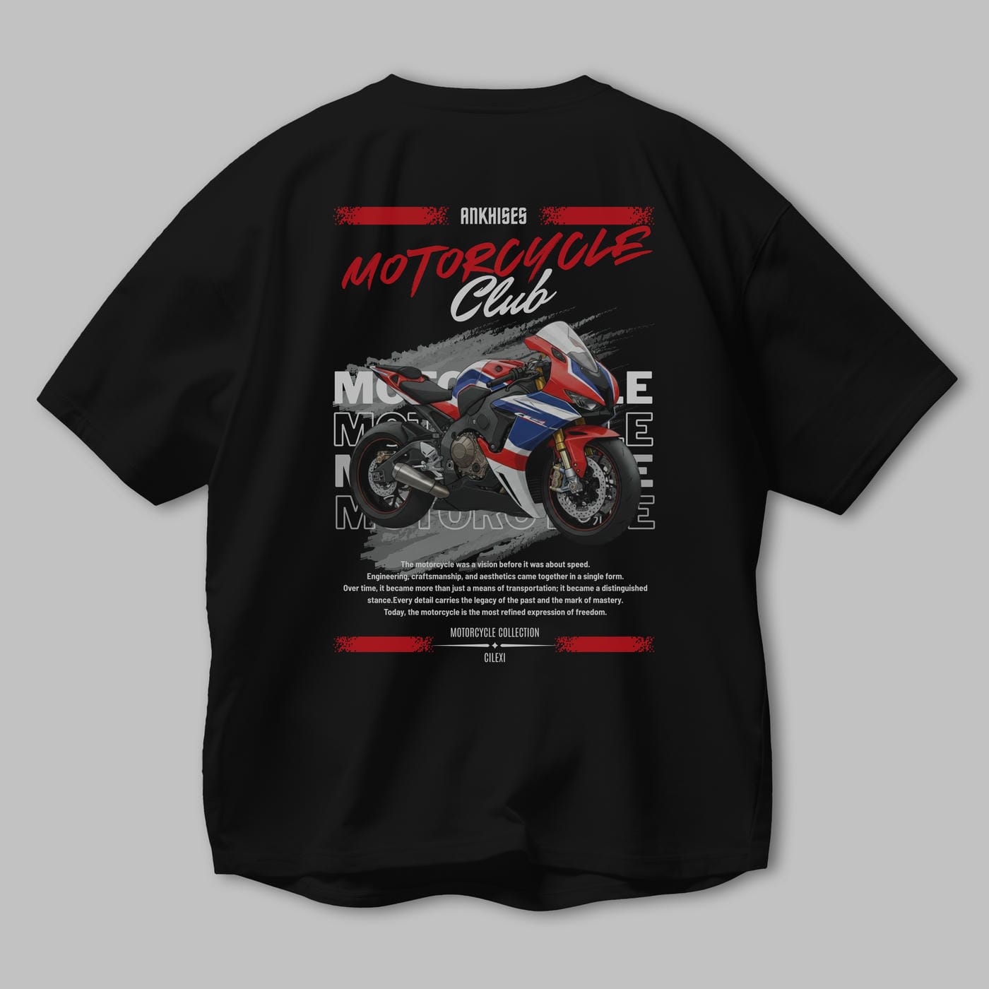 Motosiklet Serisi 3 Arka Baskılı Oversize t-shirt Erkek Kadın %100 Pamuk Bisiklet Yaka tişort