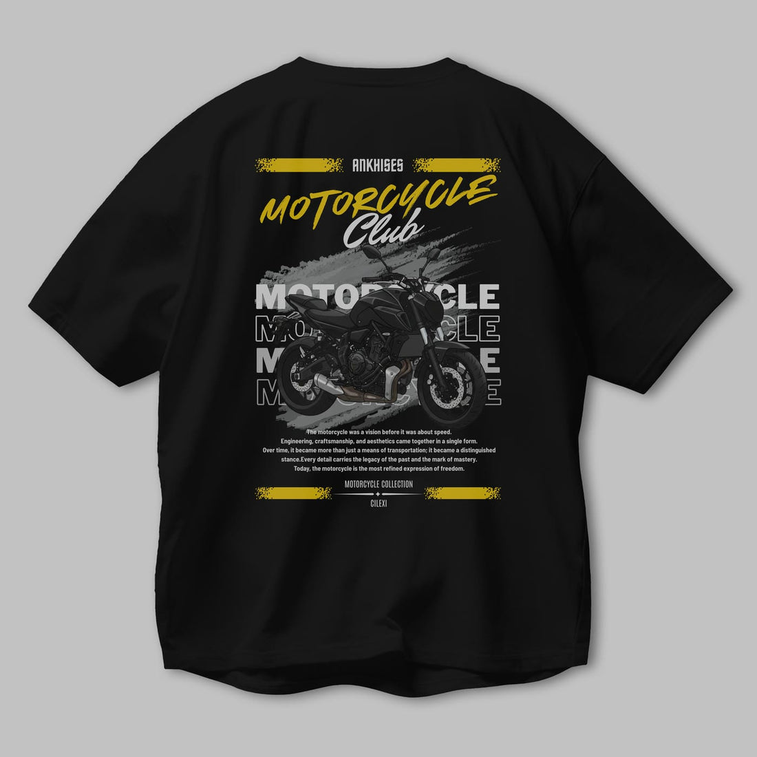 Motosiklet Serisi 20 Arka Baskılı Oversize t-shirt Erkek Kadın %100 Pamuk Bisiklet Yaka tişort