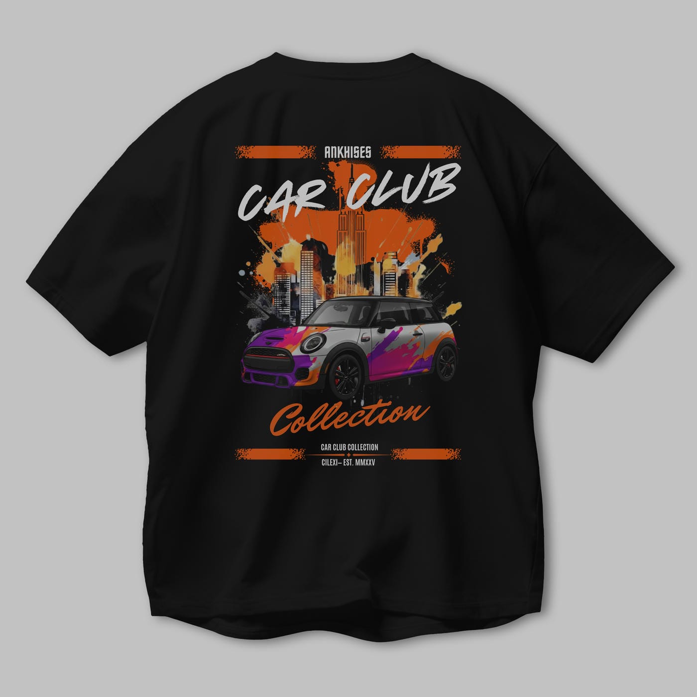 Araba Club Serisi 10 Baskılı Oversize t-shirt Erkek Kadın %100 Pamuk Bisiklet Yaka tişort