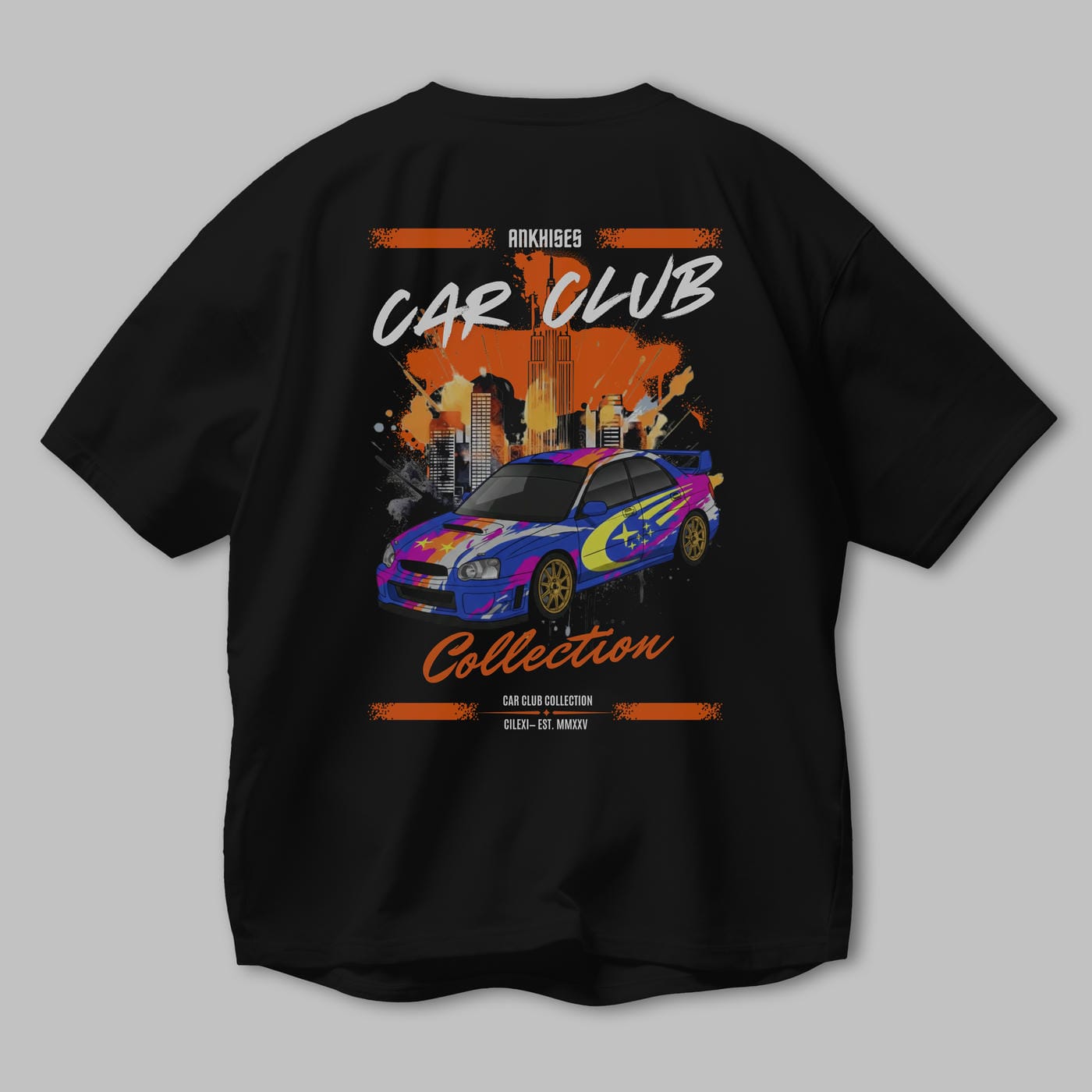 Araba Club Serisi 7 Baskılı Oversize t-shirt Erkek Kadın %100 Pamuk Bisiklet Yaka tişort