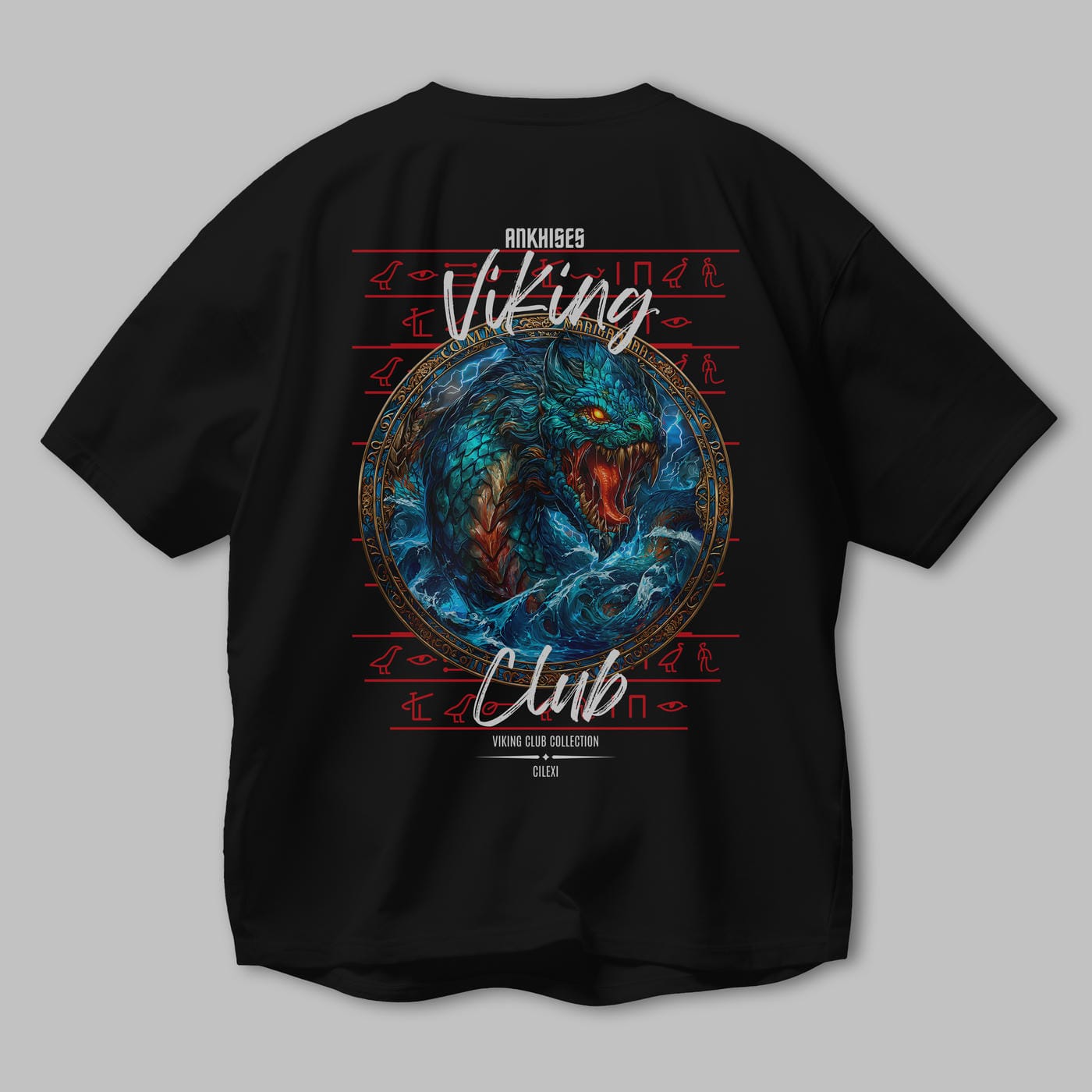 Jörmungandr Baskılı Oversize t-shirt Erkek Kadın %100 Pamuk Bisiklet Yaka tişort