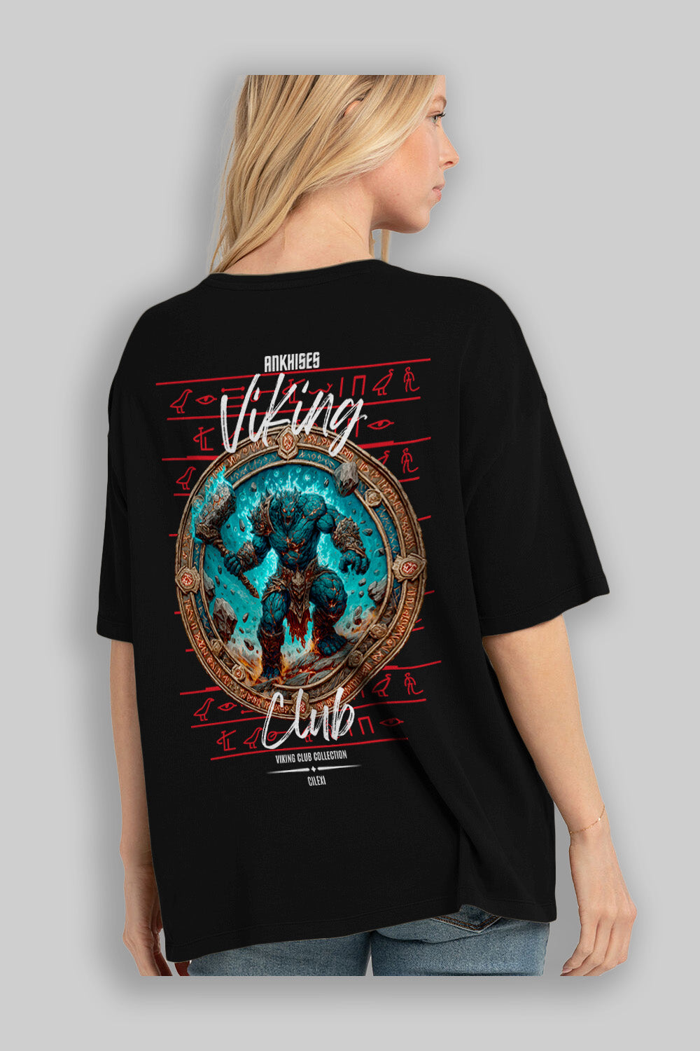 Hrungnir Baskılı Oversize t-shirt Erkek Kadın %100 Pamuk Bisiklet Yaka tişort