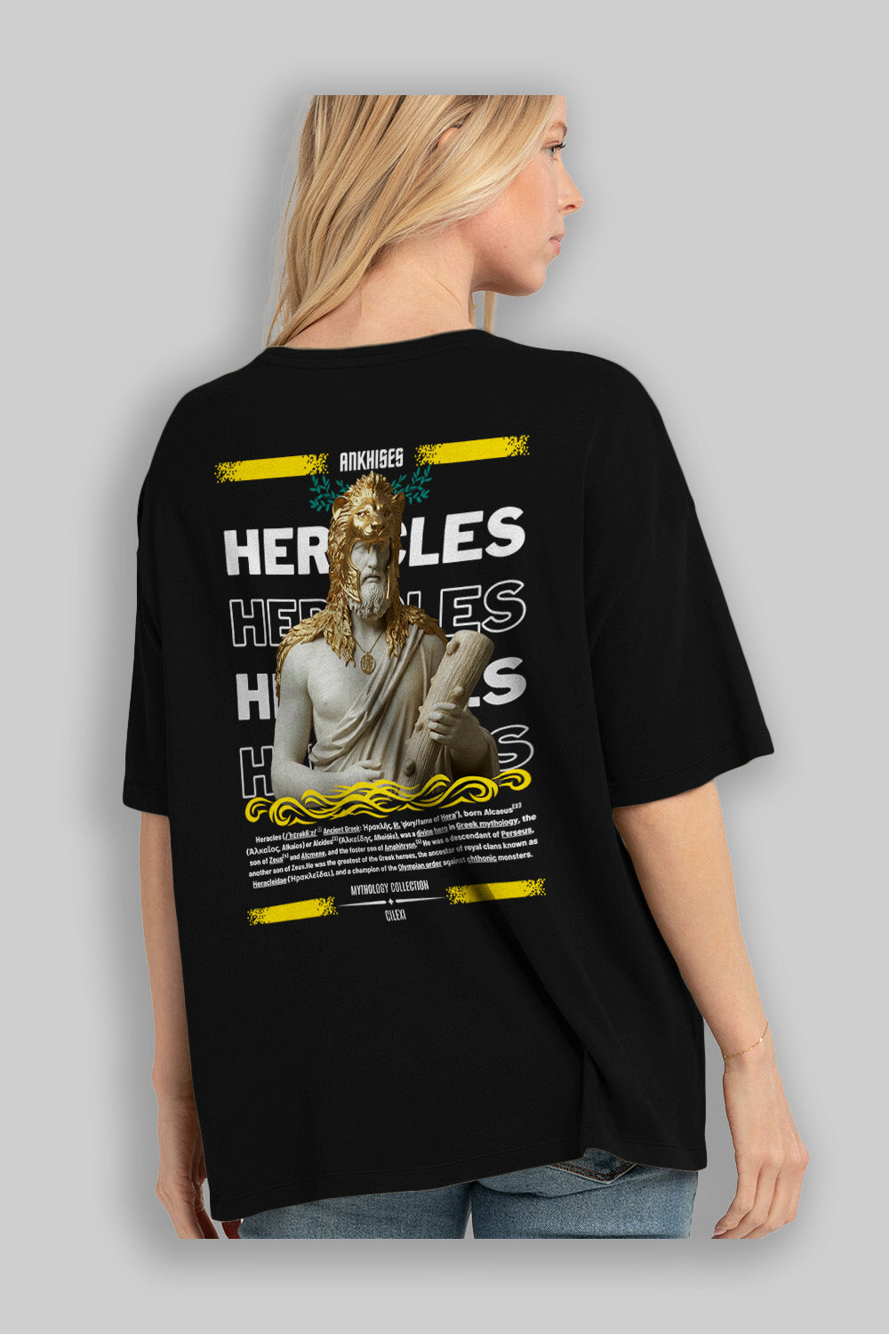 Heracles 1 Arka Baskılı Oversize t-shirt Erkek Kadın %100 Pamuk Bisiklet Yaka tişort