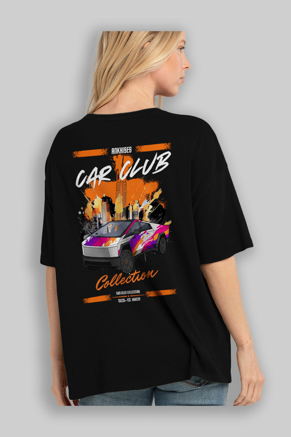 Araba Club Serisi 36 Baskılı Oversize t-shirt Erkek Kadın %100 Pamuk Bisiklet Yaka tişort
