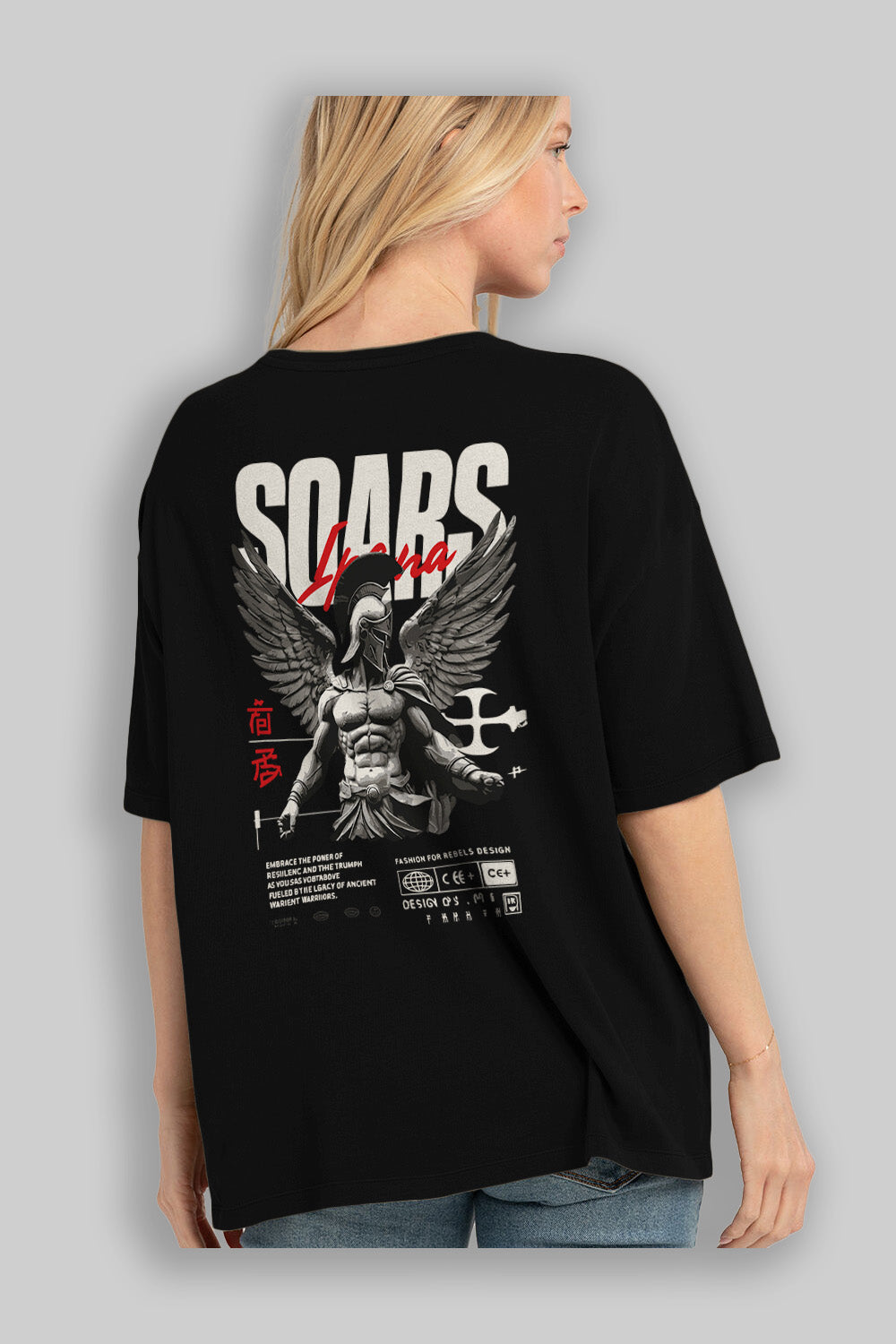 Soars Arka Baskılı Oversize t-shirt Erkek Kadın %100 Pamuk Bisiklet Yaka tişort