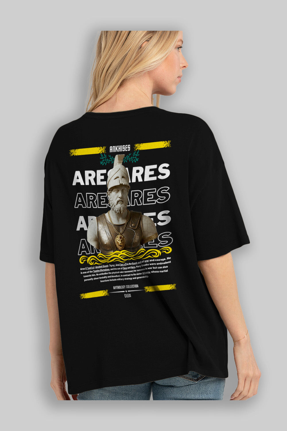 Ares 2 Arka Baskılı Oversize t-shirt Erkek Kadın %100 Pamuk Bisiklet Yaka tişort