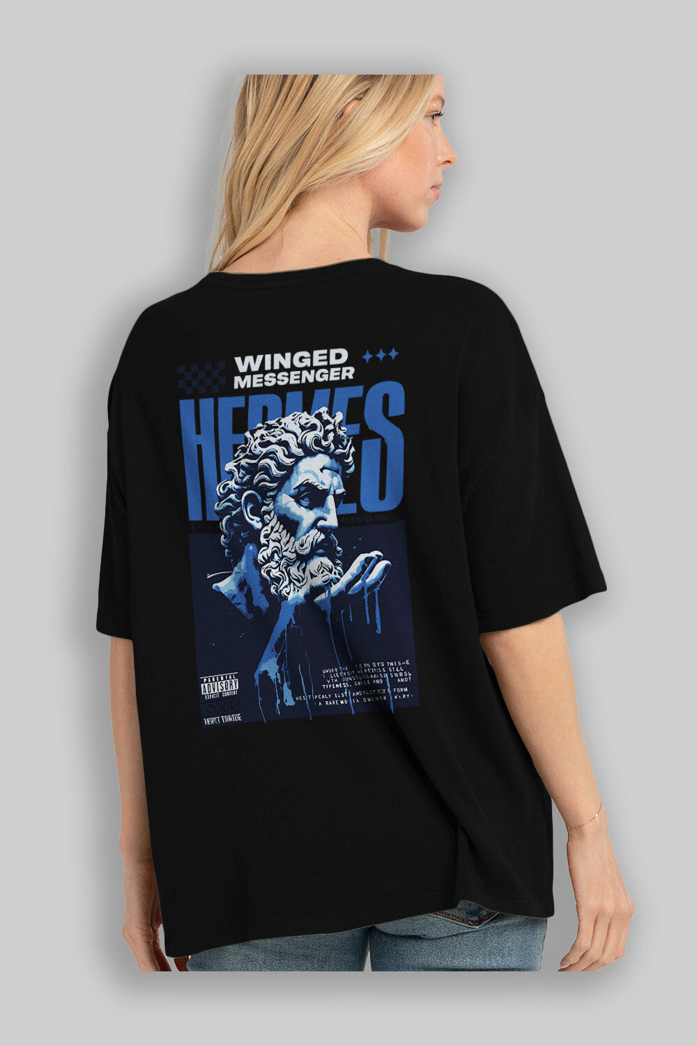 Hermes 2 Arka Baskılı Oversize t-shirt Erkek Kadın %100 Pamuk Bisiklet Yaka tişort
