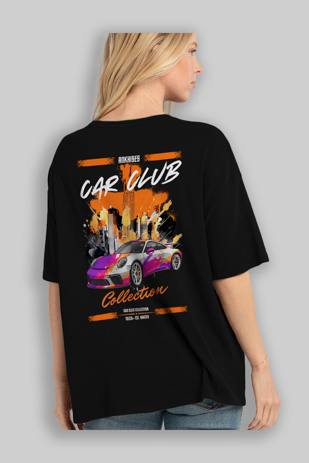 Araba Club Serisi 25 Baskılı Oversize t-shirt Erkek Kadın %100 Pamuk Bisiklet Yaka tişort