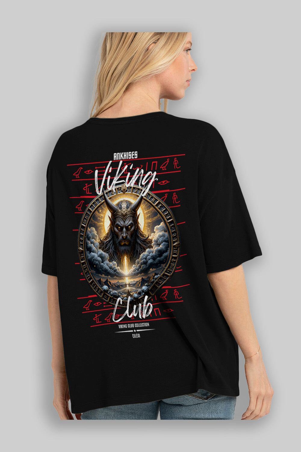 Viking Mitolojisi Serisi 9 Arka Baskılı Oversize t-shirt Erkek Kadın %100 Pamuk Bisiklet Yaka tişort