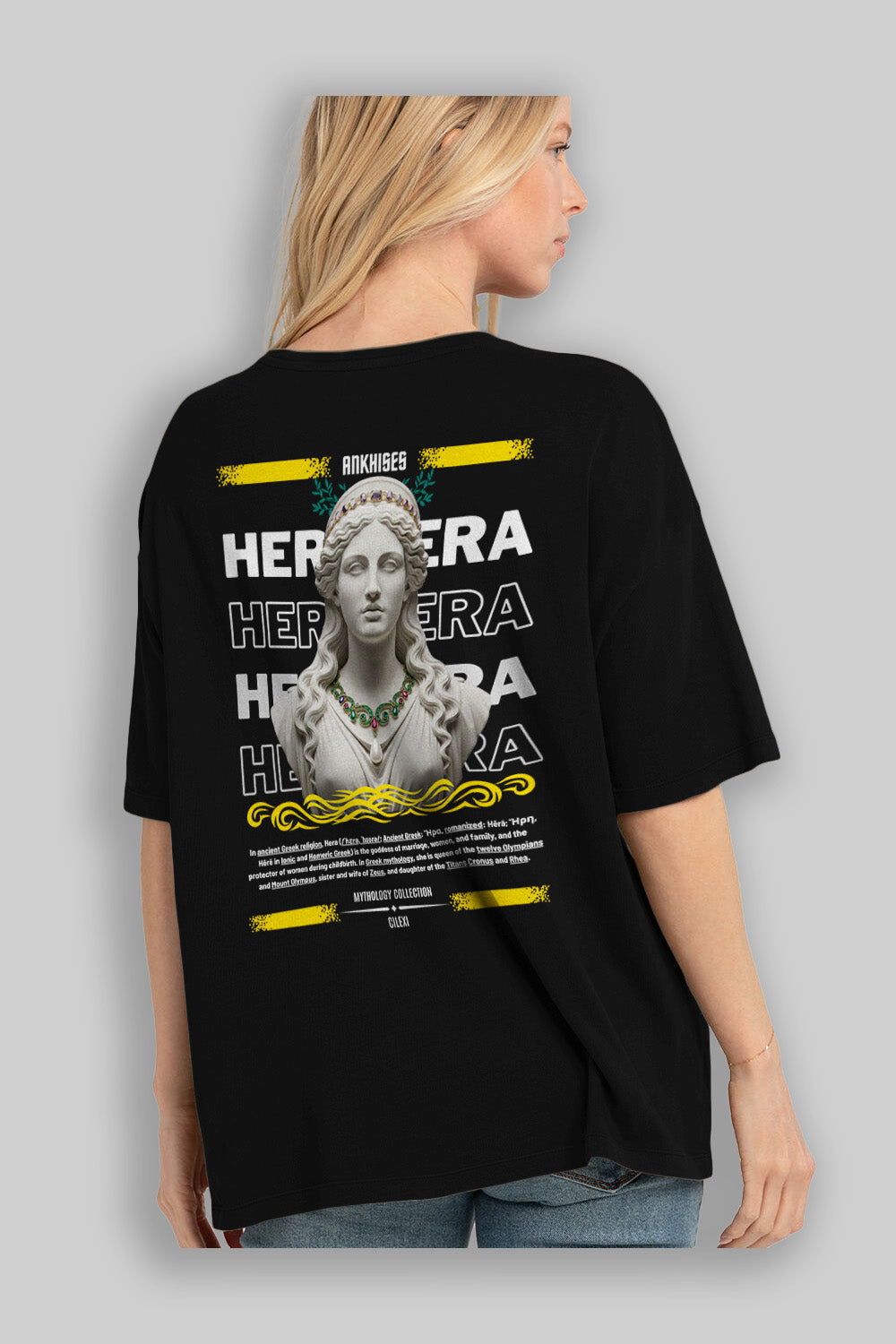 Hera 1 Arka Baskılı Oversize t-shirt Erkek Kadın %100 Pamuk Bisiklet Yaka tişort