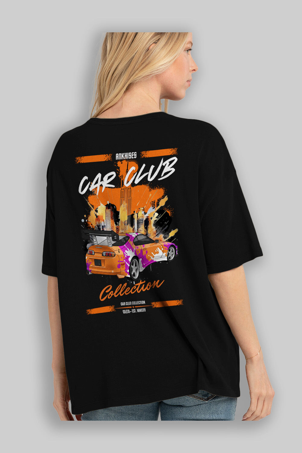 Araba Club Serisi 39 Baskılı Oversize t-shirt Erkek Kadın %100 Pamuk Bisiklet Yaka tişort
