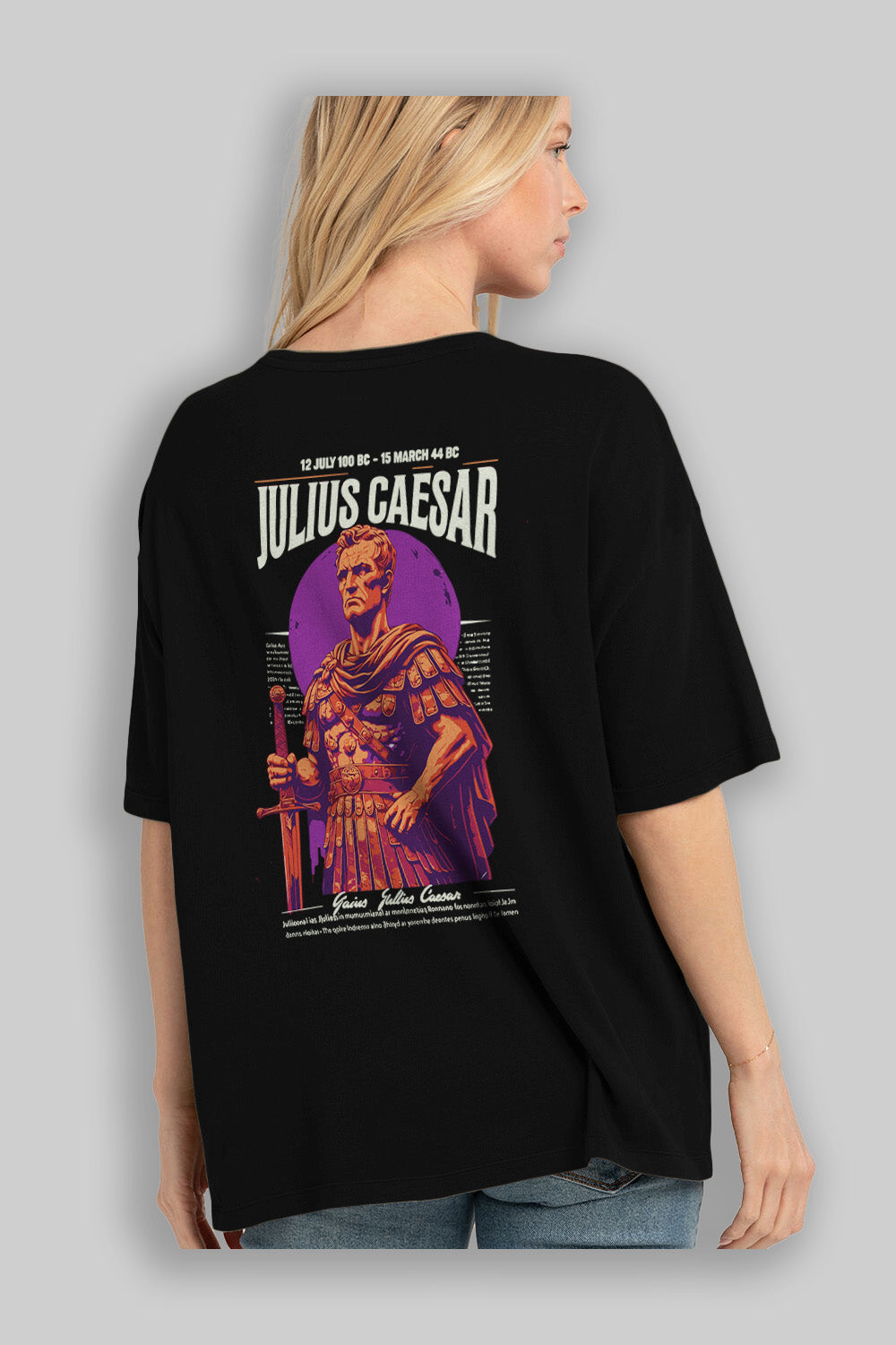 Julius Caesar Arka Baskılı Oversize t-shirt Erkek Kadın %100 Pamuk Bisiklet Yaka tişort