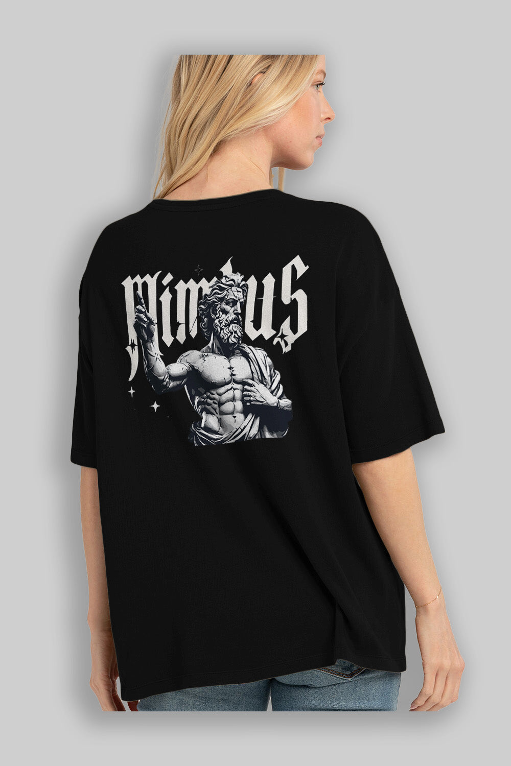 Mimbus Zeus Arka Baskılı Oversize t-shirt Erkek Kadın %100 Pamuk Bisiklet Yaka tişort